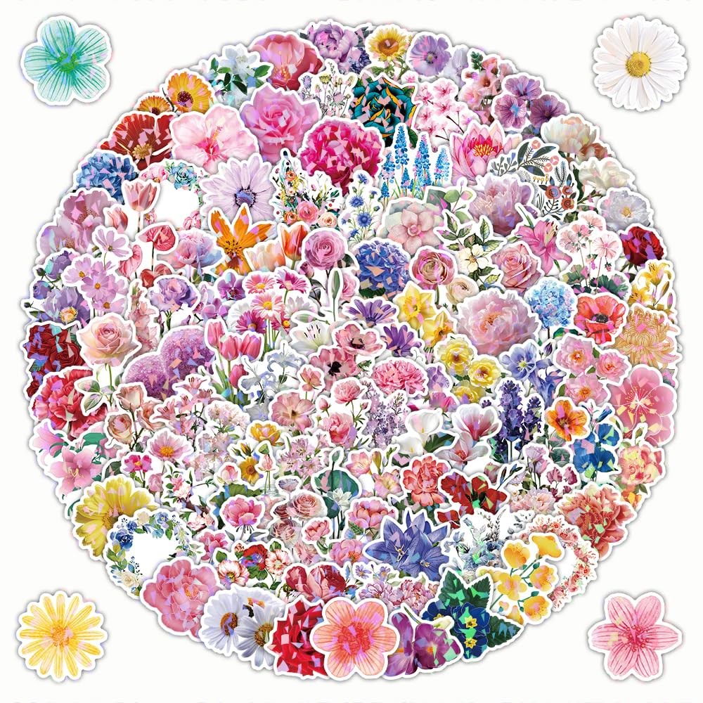 200 Pcs Flower Stickers Cute Floral Sticker for Adults Flowers Aesthetic Vinyl W