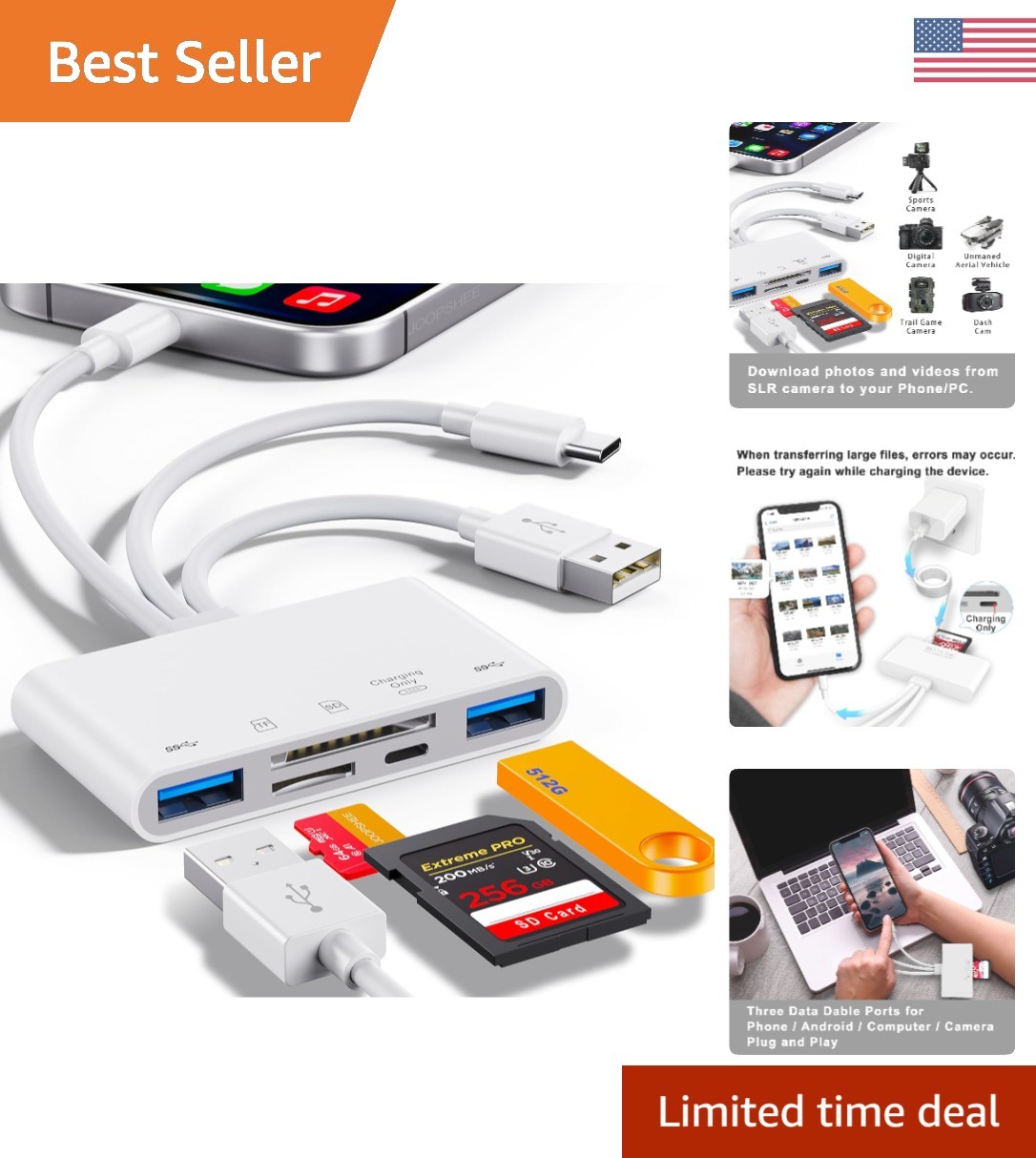 Effortless Data Transfer: 5-in-1 Memory Card Reader for iPhone & USB C Devices