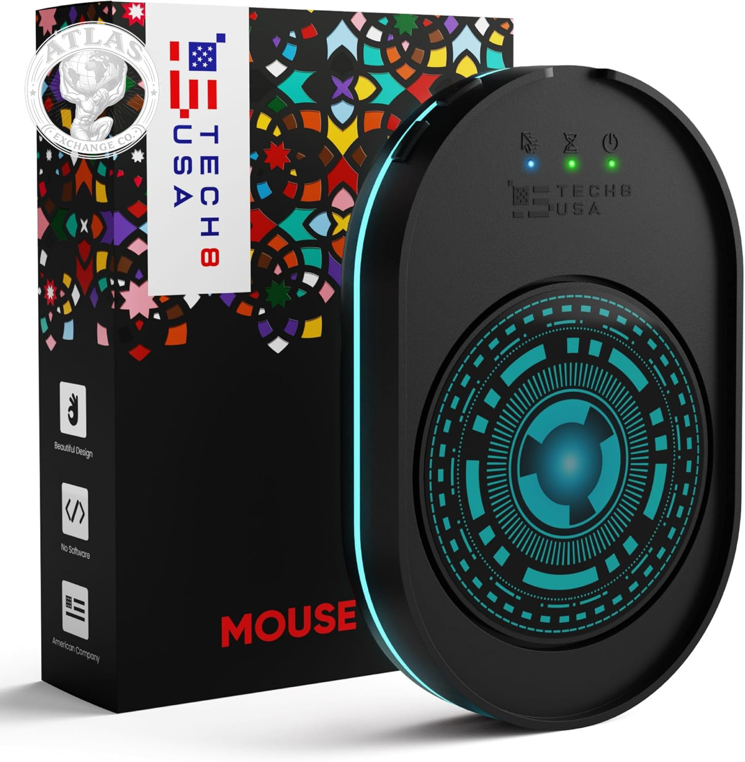 TECH8 USA Undetectable Mouse Mover Jiggler with Ambient Glow Ring and Hologram D