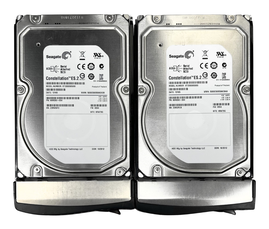 (QTY 2) ST33000650SS Seagate Constellation ES.2 3TB SAS 6G 3.5" HDD 100% HEALTH