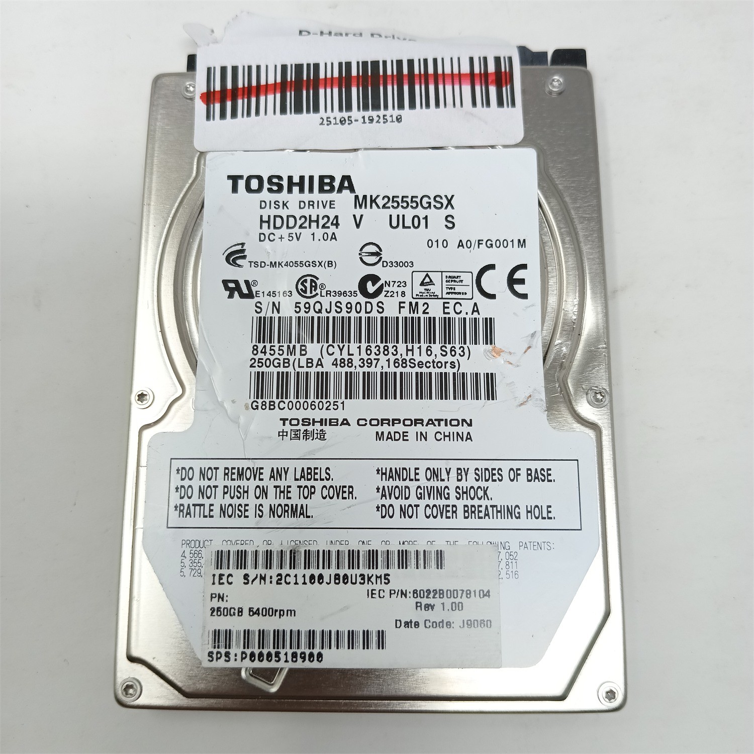 Toshiba MK2555GSX 250GB 2.5" SATA III HDD - Tested