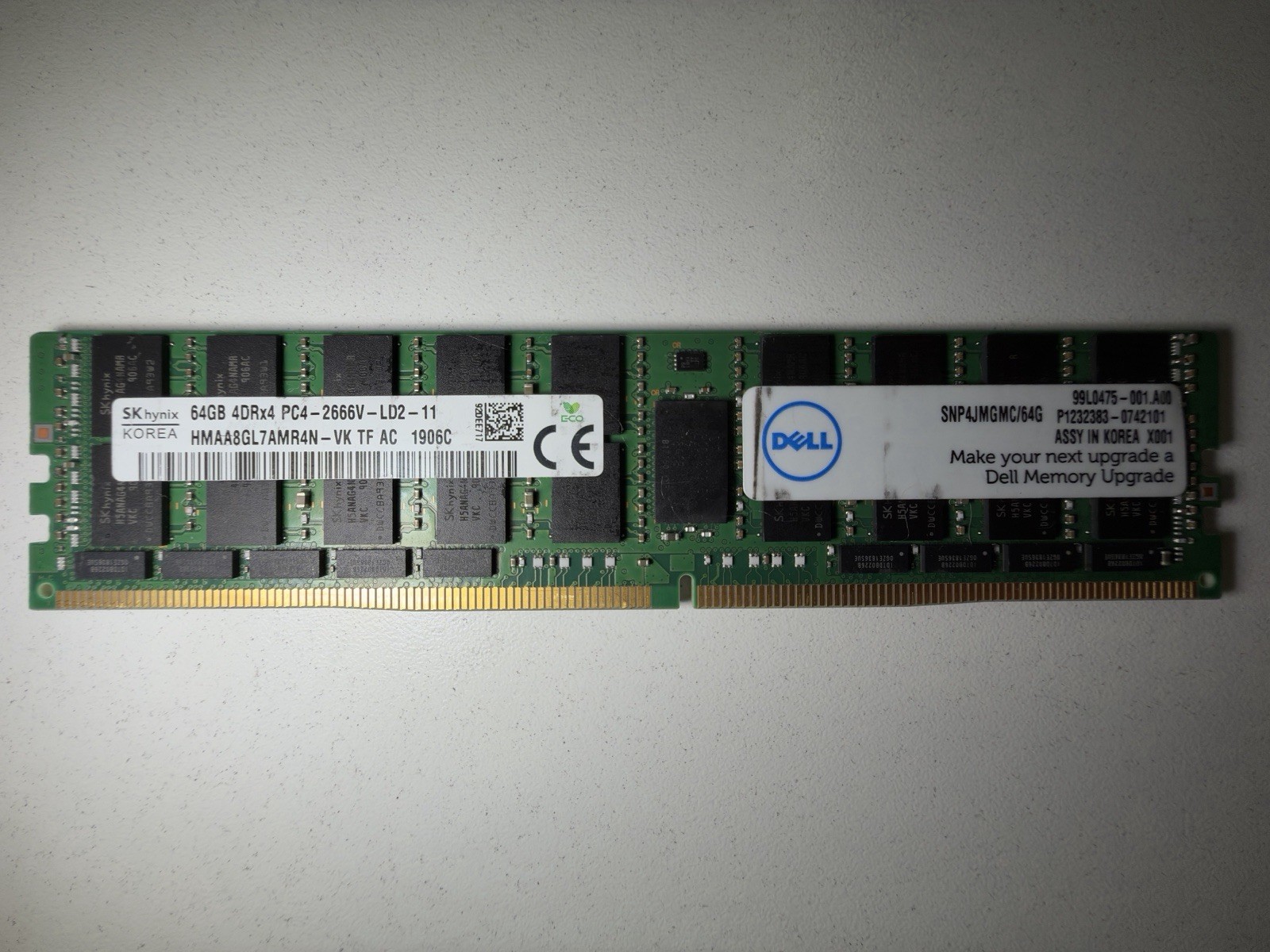 HMAA8GL7AMR4N-VK HYNIX/DELL 64GB 4DRX4 PC4-2666V MEMORY SNP2666D4L19/64G