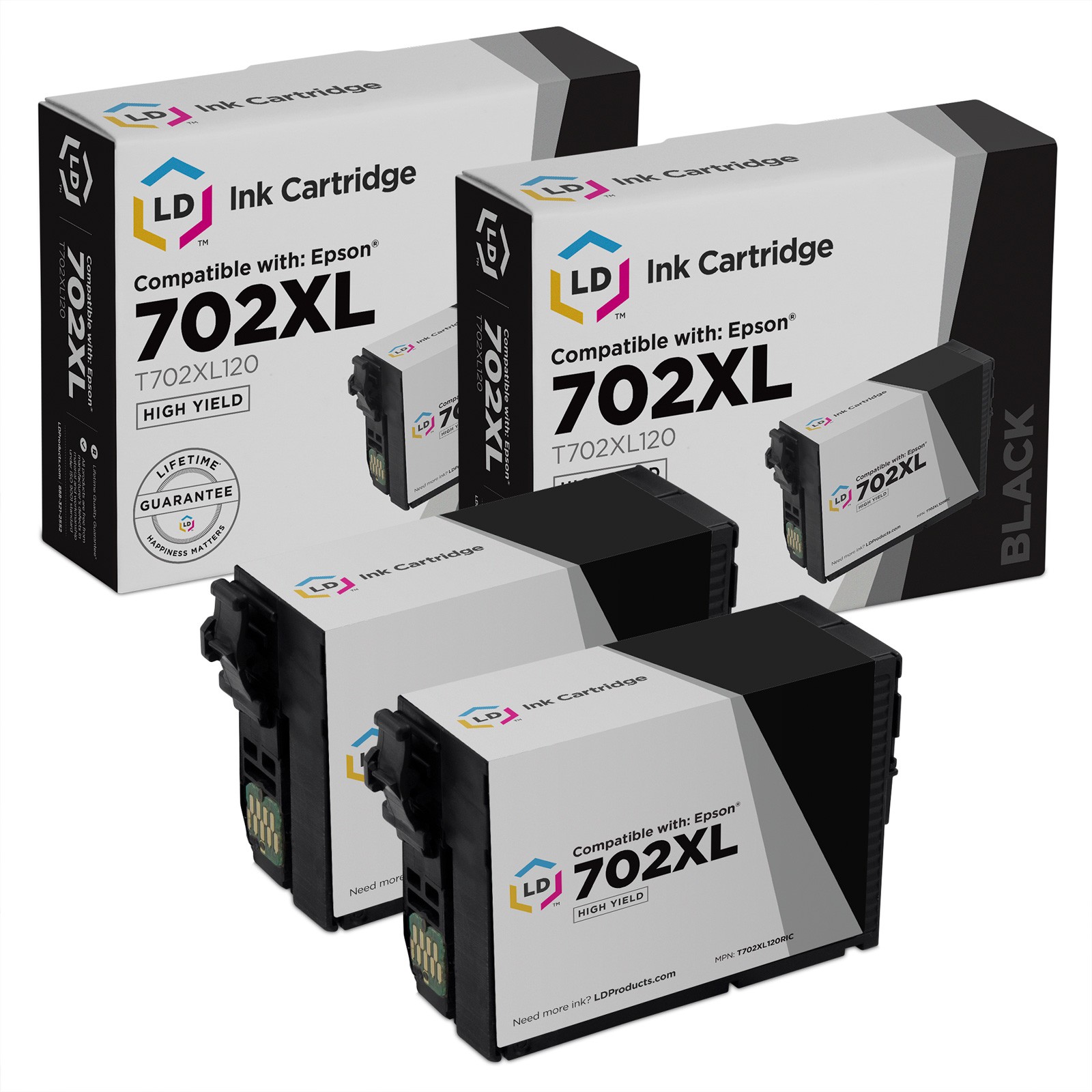 LD Reman Epson 702XL T702XL120 High Yield Black Ink Cartridges 2-Pack