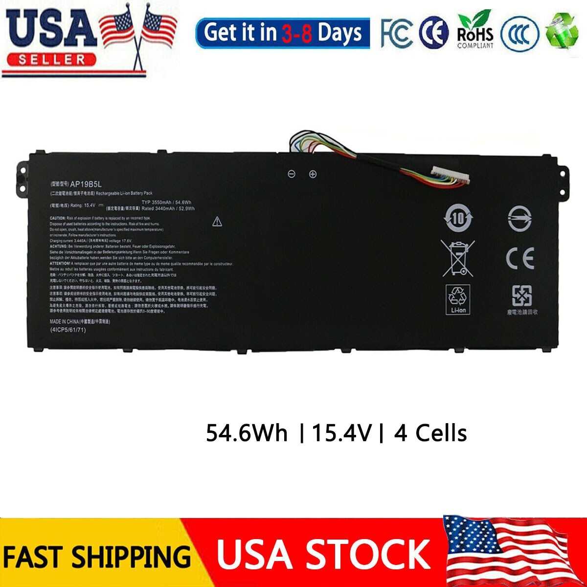 AP19B5L Battery for ACER Aspire 5 A515 Swift 3 SF314 Vero AV15-51 Series 54.6Wh