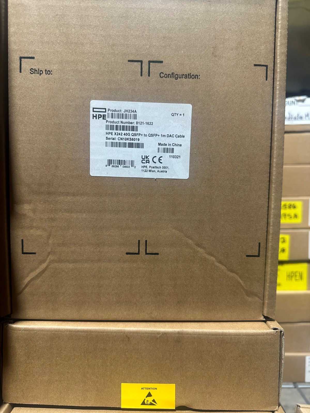 JH234A HPE ARUBA 1M DAC Cable X242 40G QSFP+ to QSFP+ - Brand New Sealed