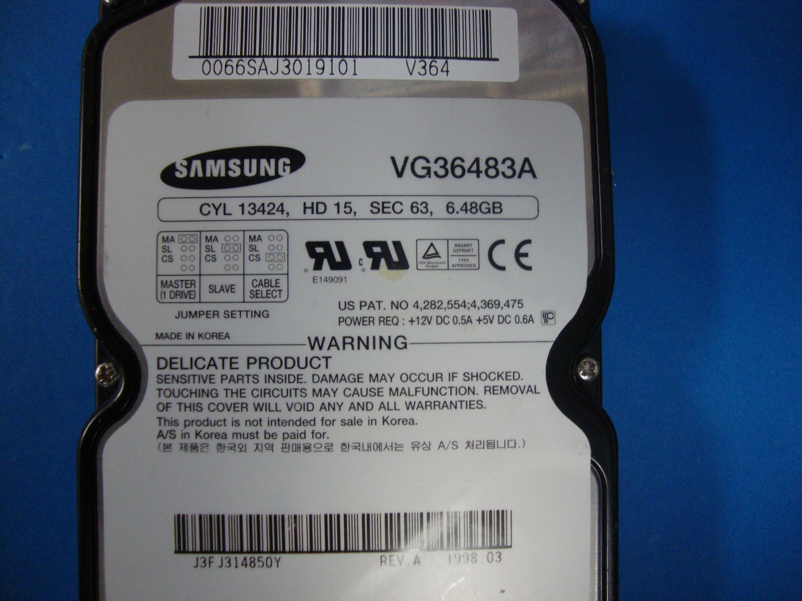 Samsung VG38404A IDE 6.48GB Hard Drive BF68-30488A  v364 Tested 