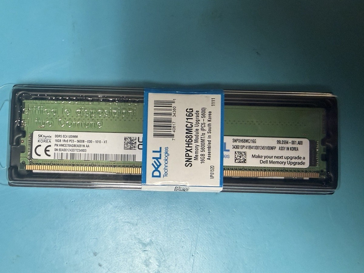 NEW SNPXH68MC/16G AC958788 DELL 16GB 1Rx8 DDR5 PC5-5600 UDIMM ECC Server Memory