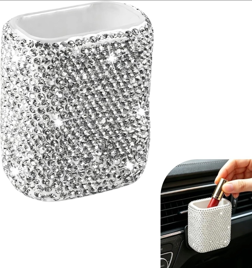 Bling Car Lip Balm Holder, Self-adhesive, Crystal Rhinestone Auto Office Desk