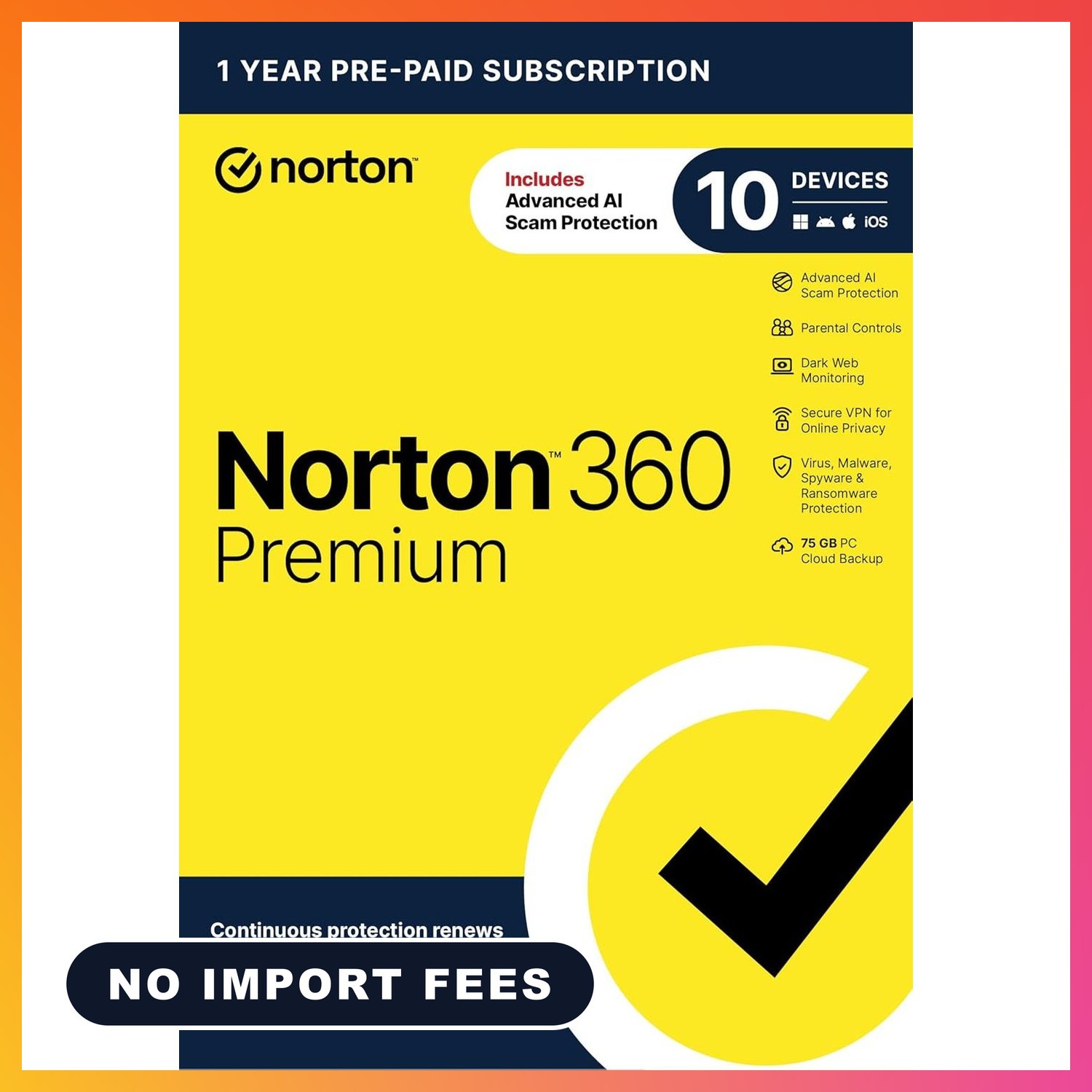 Norton 360 Premium Antivirus, 10 Devices, Auto-Renews [Key Card]