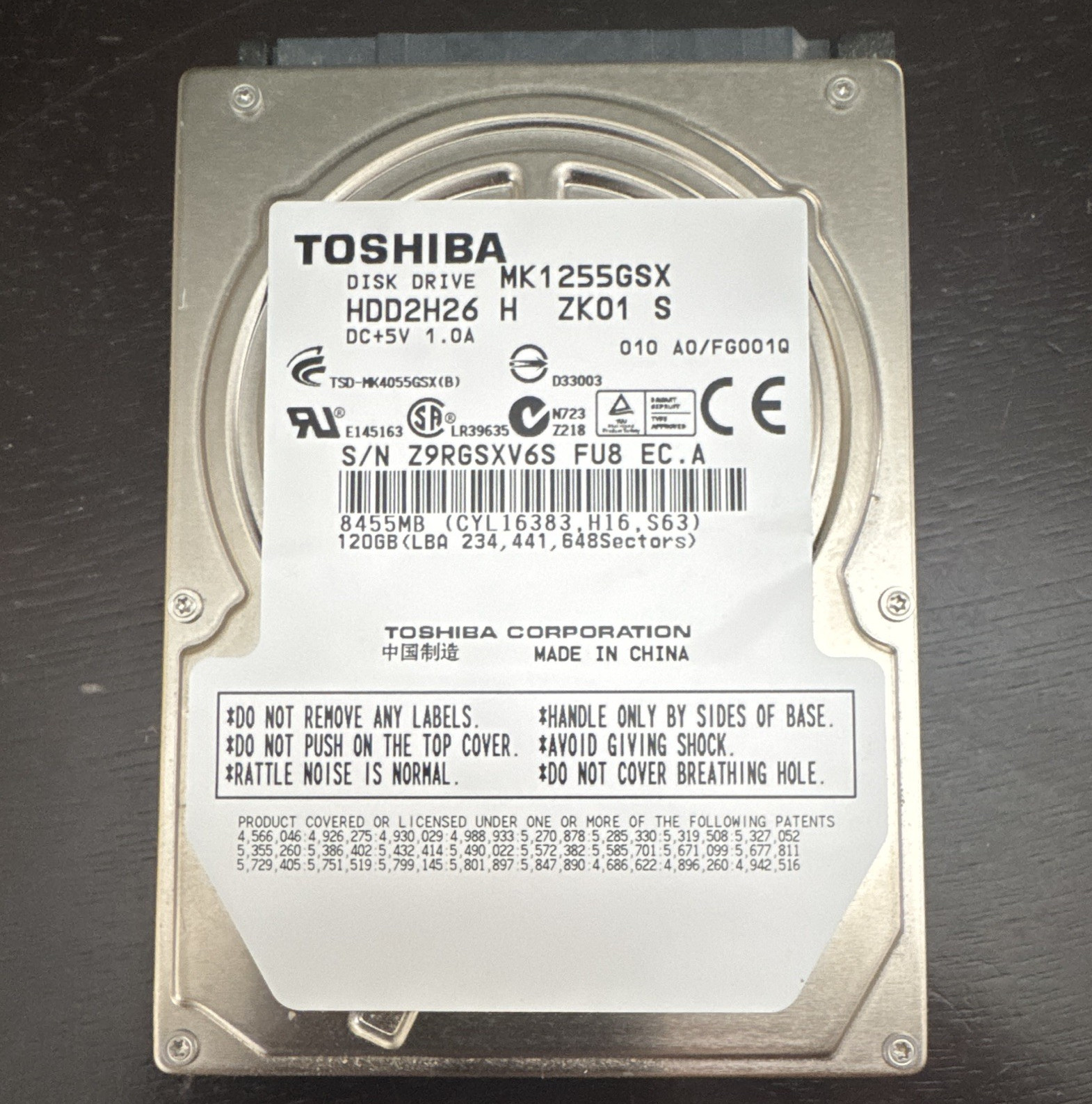 Toshiba MK1255GSX 120GB 2.5" SATA 5400RPM 8MB Internal Laptop HDD