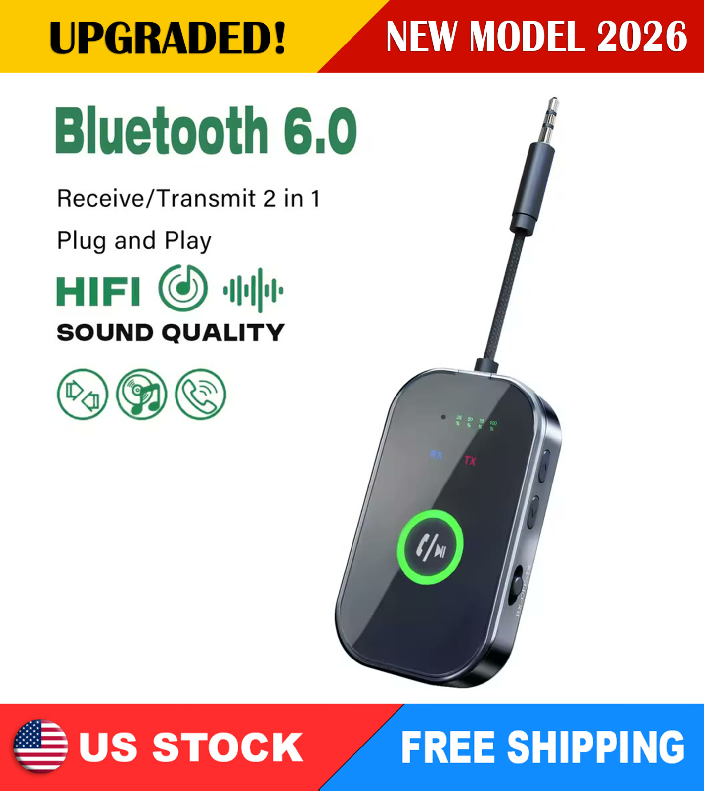 Wireless Bluetooth 3.5mm AUX Audio Stereo Music Car Receiver Adapter