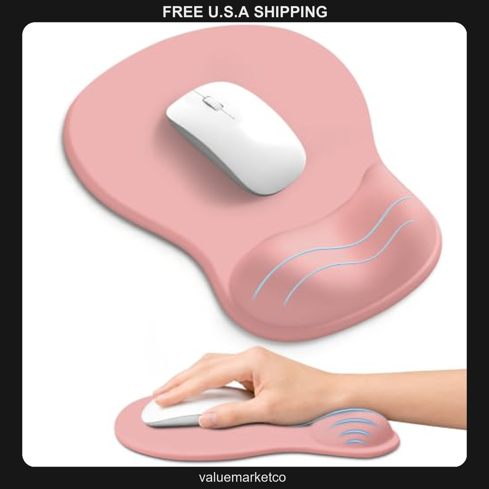 Ergonomic Mouse Pad with Gel Wrist Rest, Pink, Non-Slip Rubber Base, 10.2x7.6"