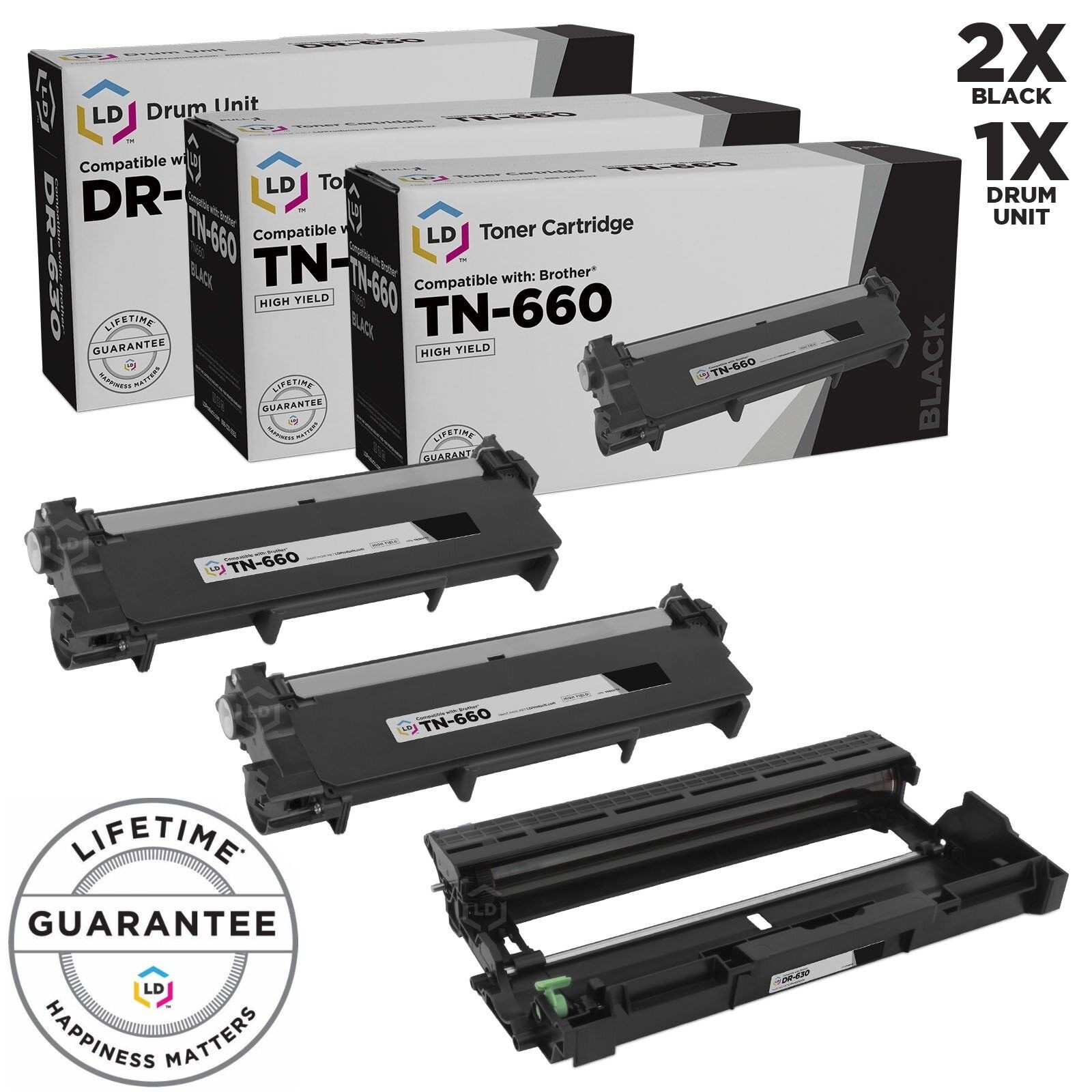 LD 3pk For Brother TN660 HY Black Toner DR630 Drum HL-L2360DW HL-L2380DW NEW