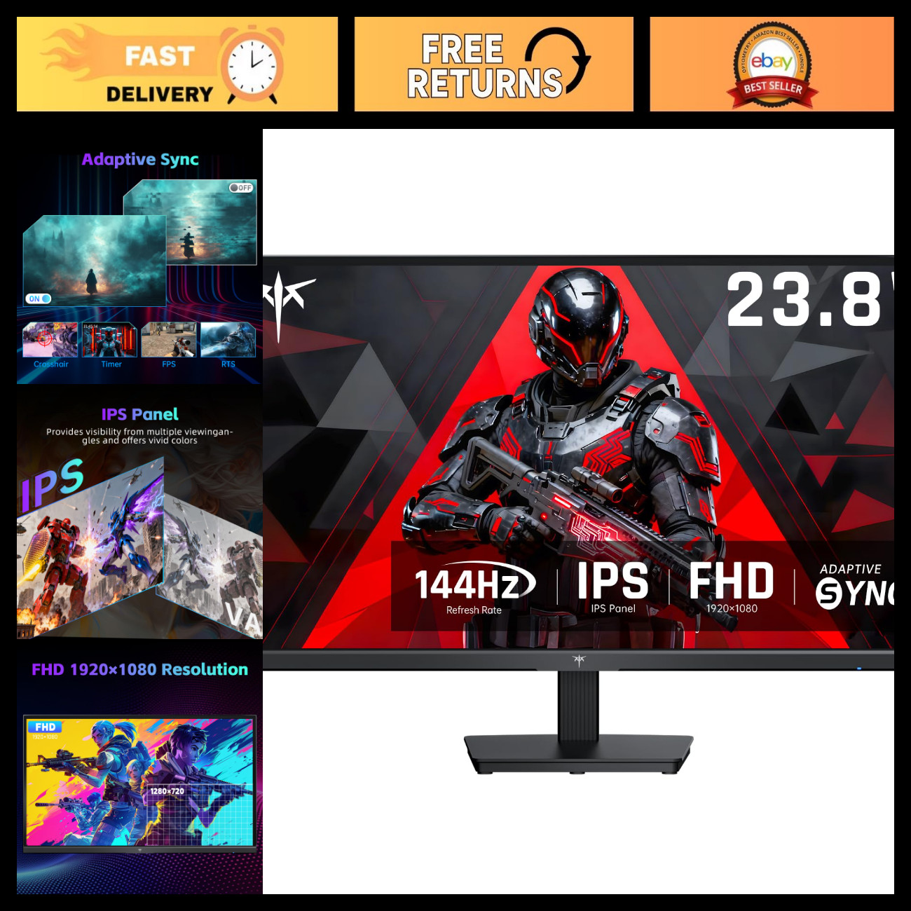 24" FHD 144Hz Computer Monitor - Gaming & Office Display, Ultra Slim Design