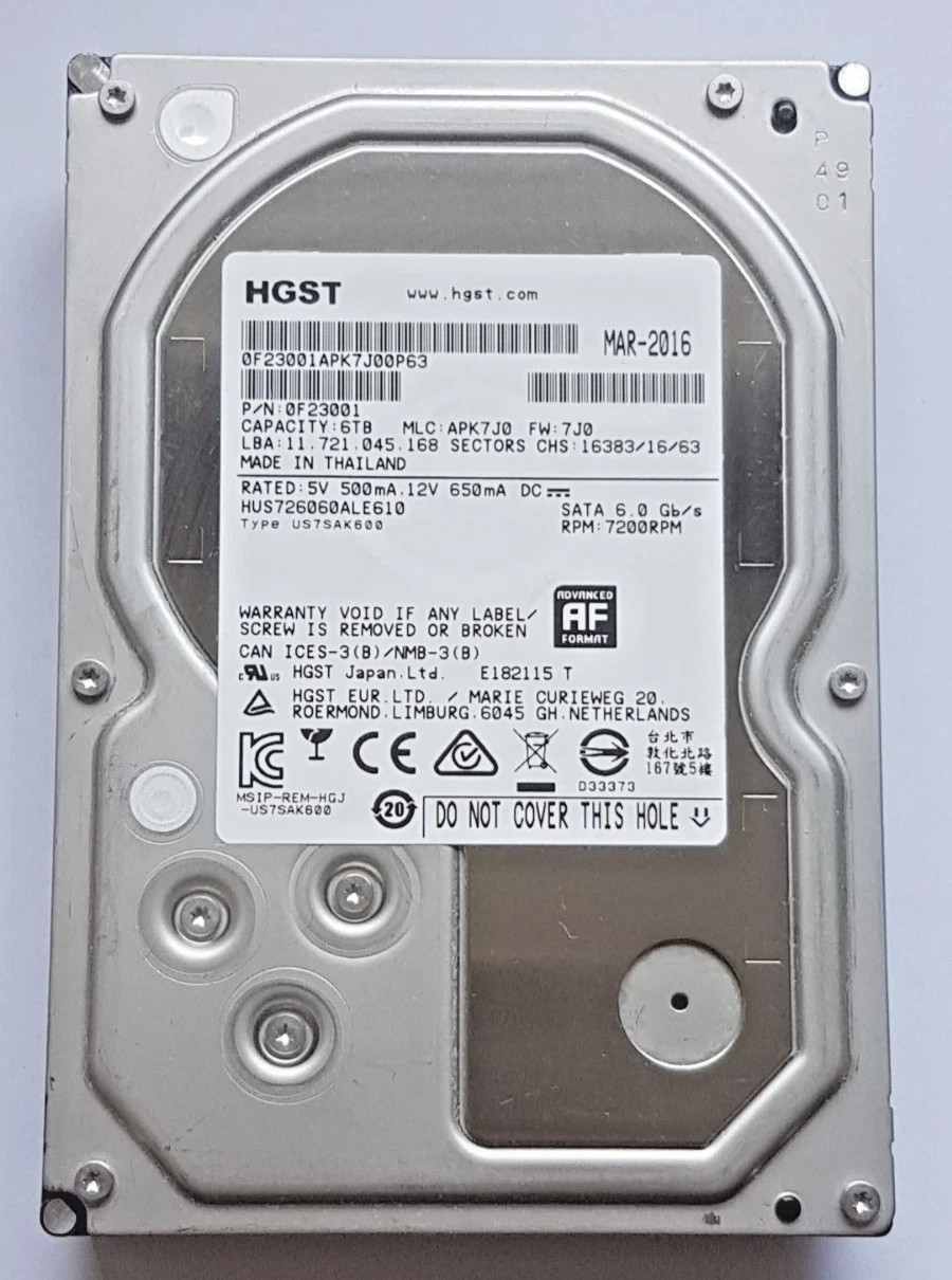6TB SATA HGST 0F23001 HUS726060ALE610 7200rpm 128MB HDD 3.5" SATA NAS CCTV
