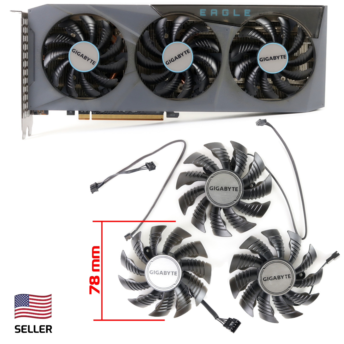 Full Set GPU Fans 78mm Gigabyte 3060 3070 Ti Eagle Gaming OC GA81S2U | US Sel...
