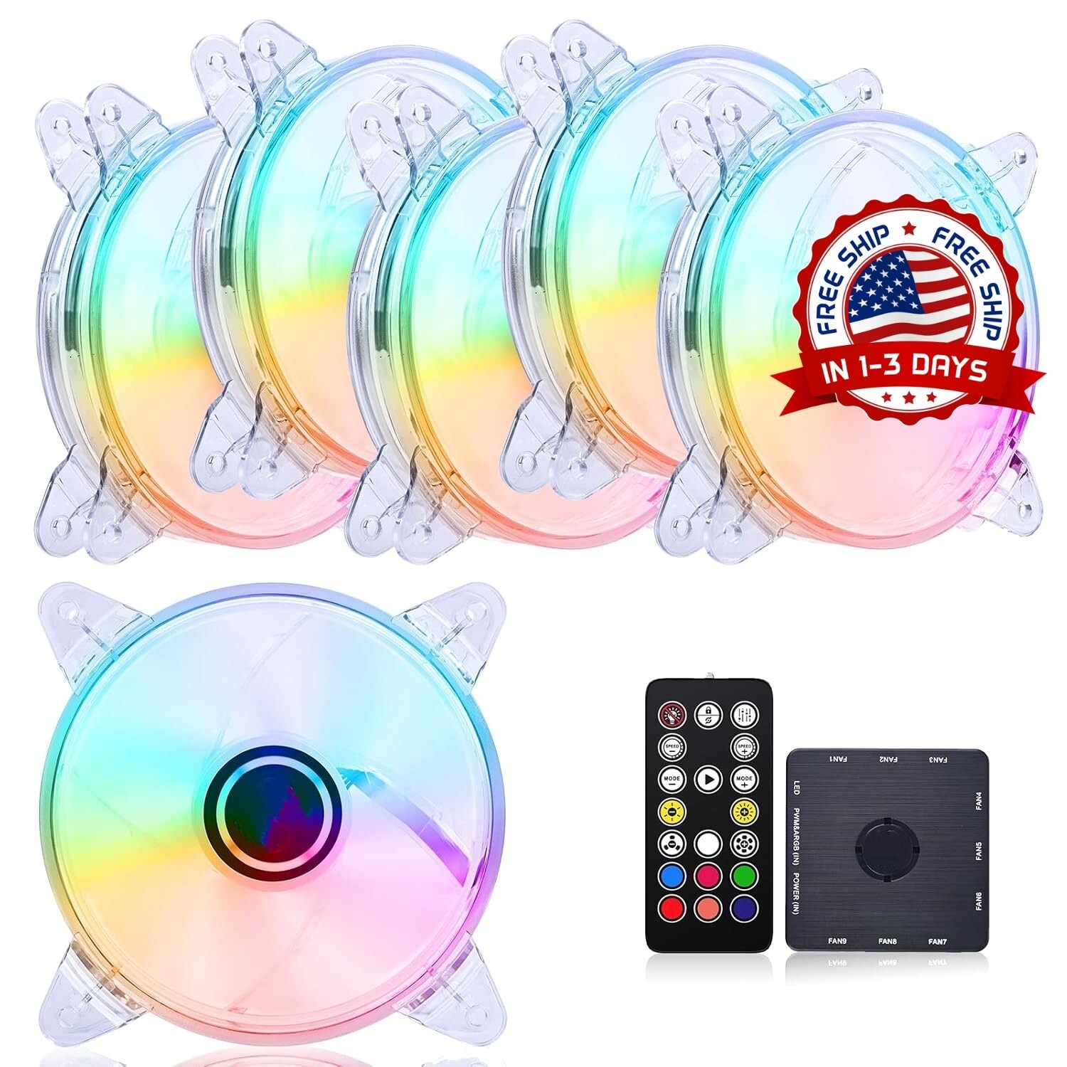 Ventilador de caja con luz LED RGB de 120 mm y arcoíris para cajas de PC US NEW