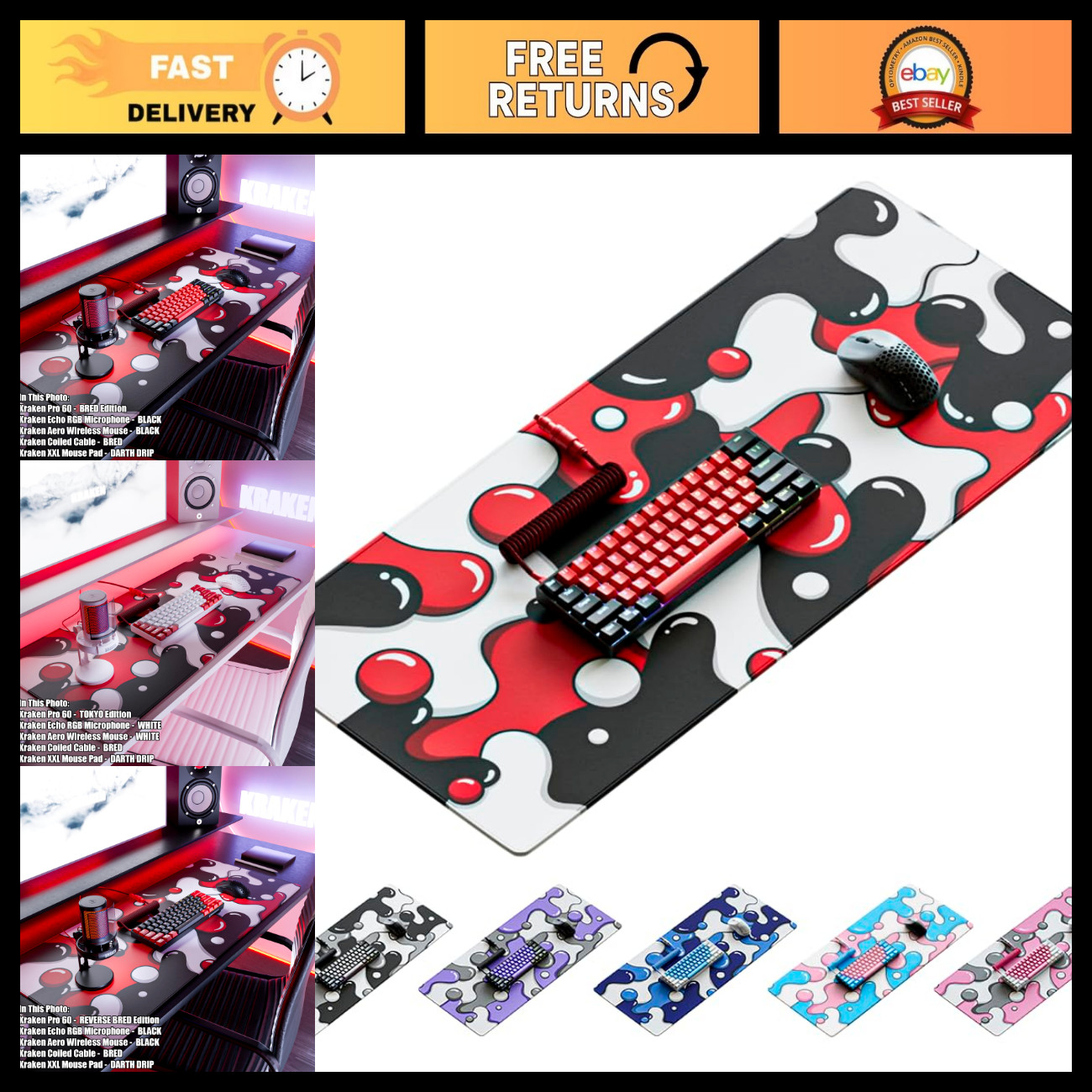 Large XXL Gaming Mouse Pad - Thick Desk Mat for Keyboard & Mouse - Red Artisan D