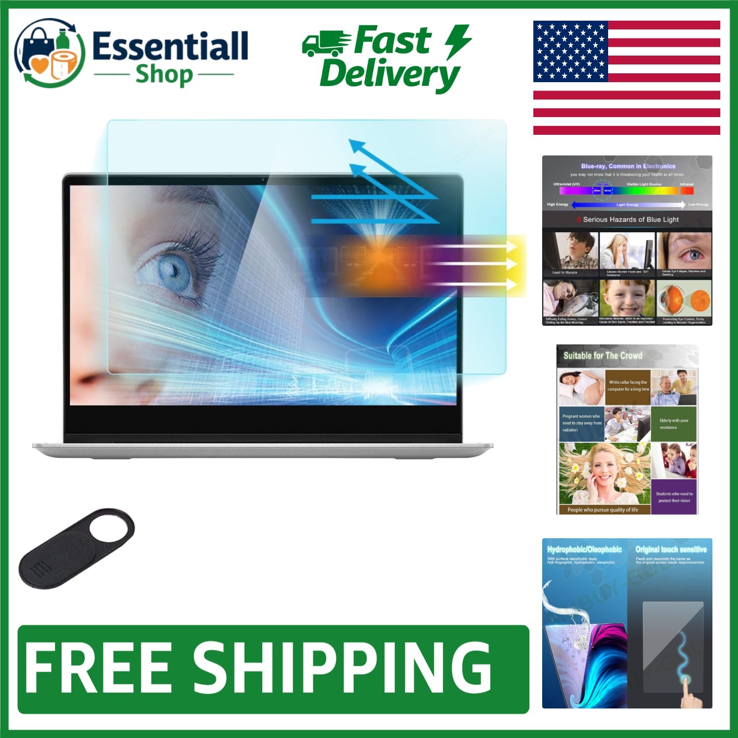Scratch Resistant 16” Laptop Protector with 100% Clarity & Blue Light Filtering