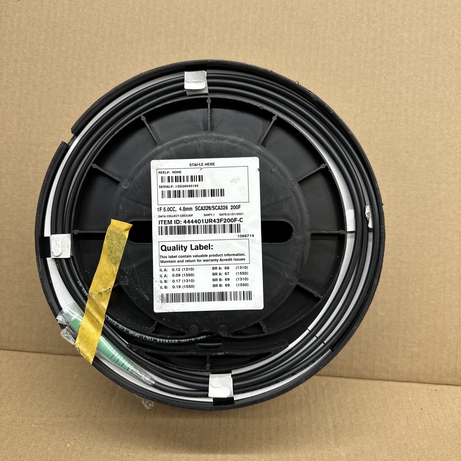 Corning 200ft Fiber Optic Cable 1F 5.0CC 4.8mm SCA326 - 444401UR43F200F *NEW*