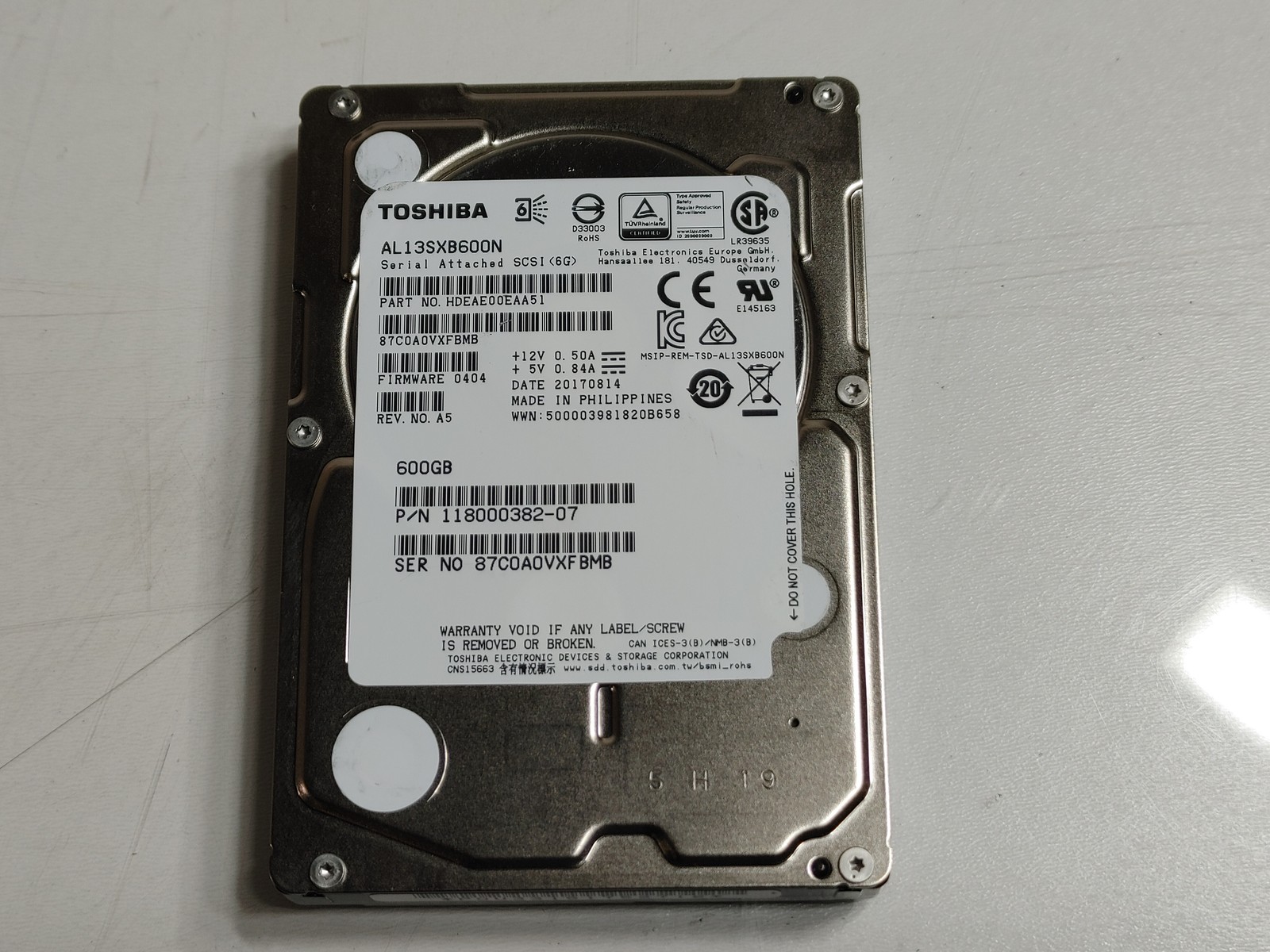 Toshiba EMC AL13SXB600N 600 GB SAS 2 2.5 in Enterprise Hard Drive