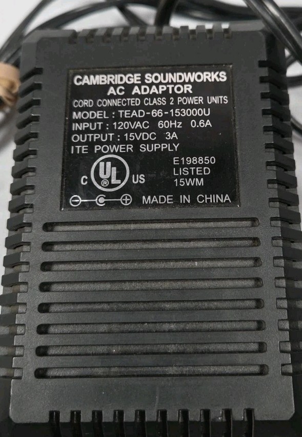 Cambridge Soundworks TEAD-66-153000U 15VDC 3A AC Adapter Speaker Power Supply 