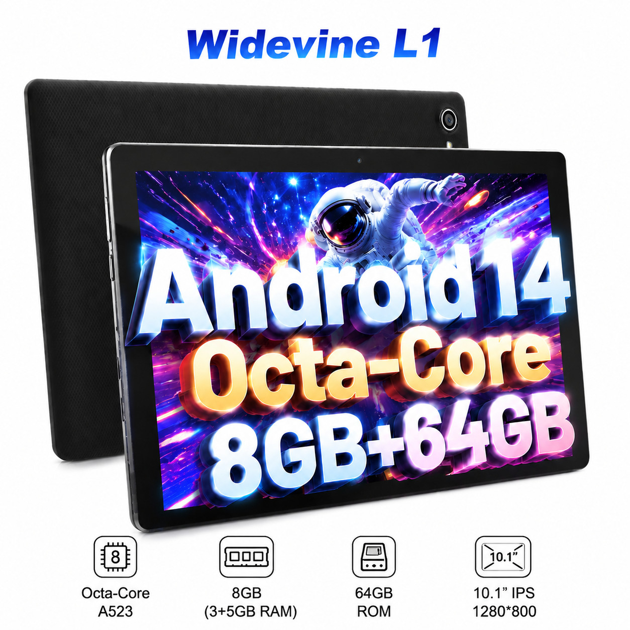 10.1” IPS FHD Tablet 64GB Storage 5G Wifi 6 Face ID Unlock Dual Camera Android