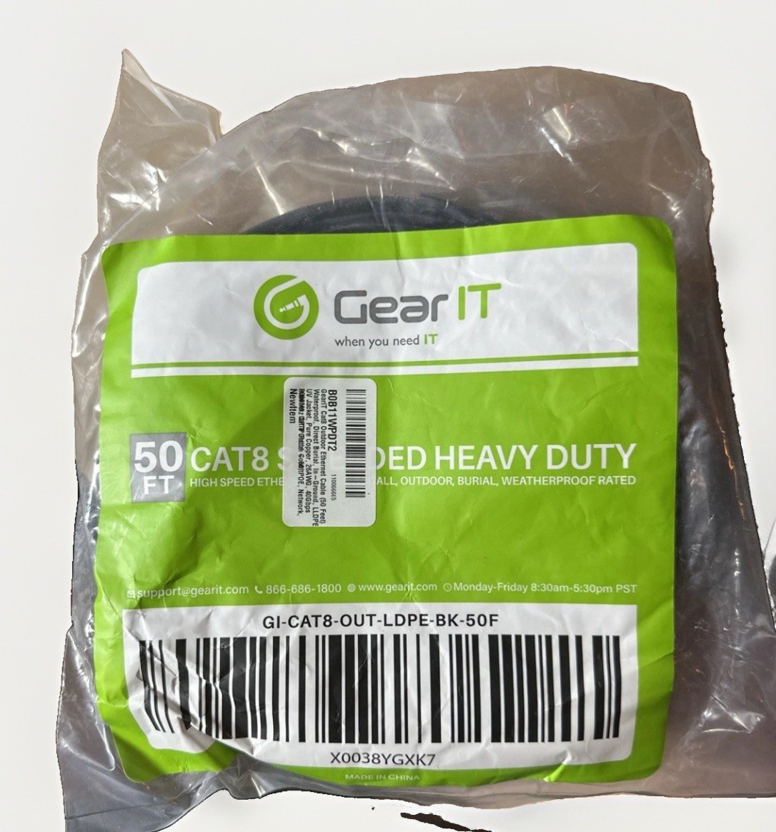 GearIT Cat8 50 FT Outdoor Ethernet Cable Waterproof~In Ground~In Wall ~ NEW