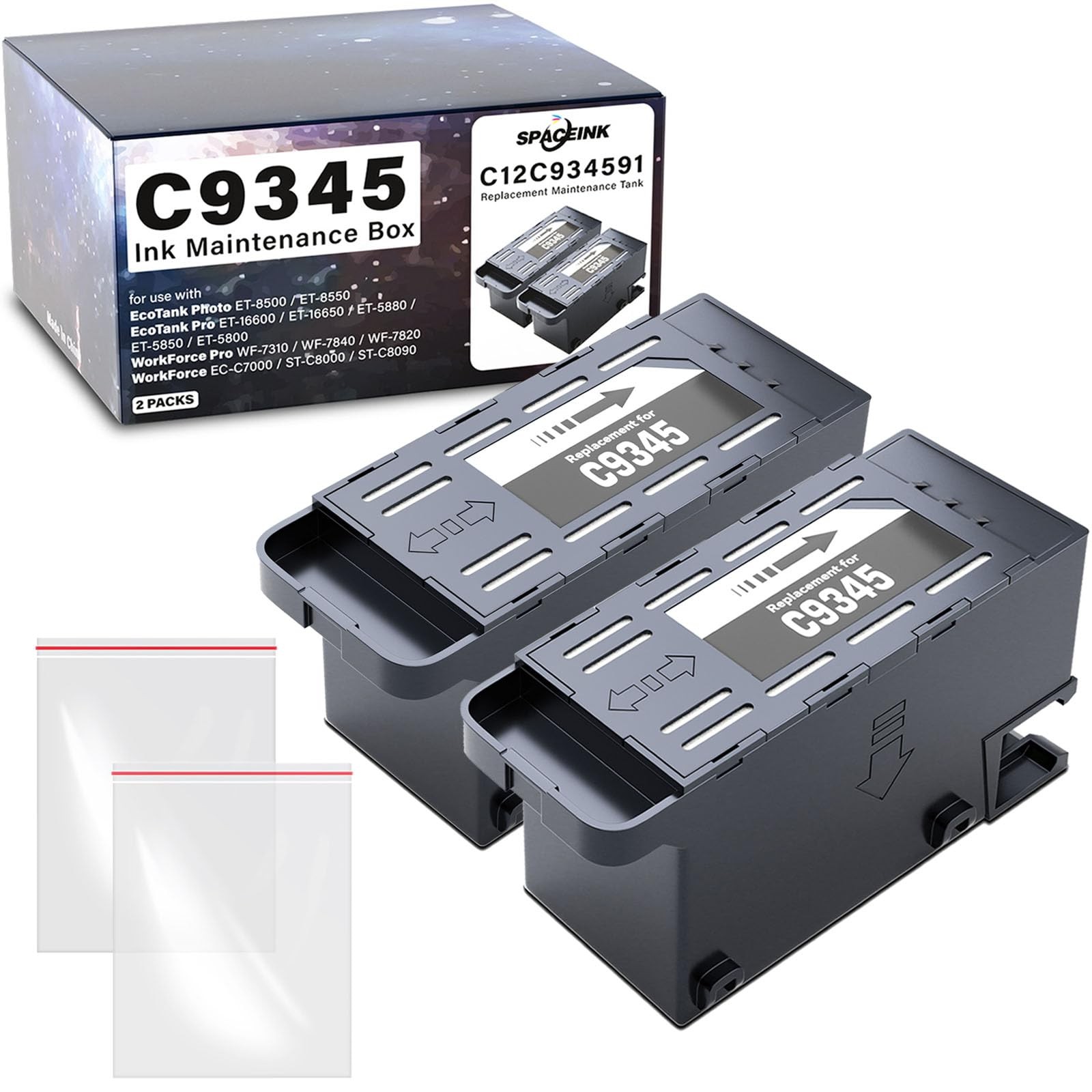 Spaceink C9345 Ink Maintenance Box 2 Pack Replacement for ET-8550 ET-5850
