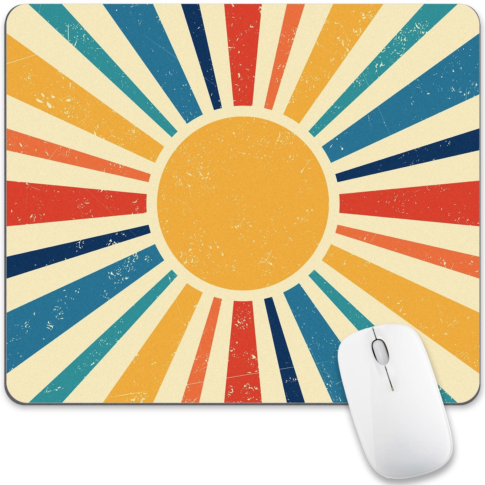 Retro Sun Mouse Pad Desk Mousepad Yellow Blue Rainbow Abstract Boho Vintage A...