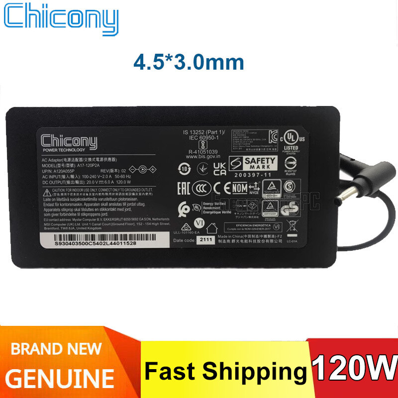 A17-120P2A Original Chicony 20v 6a Power AC Adapter A120A055P 4.5*3.0MM Charger