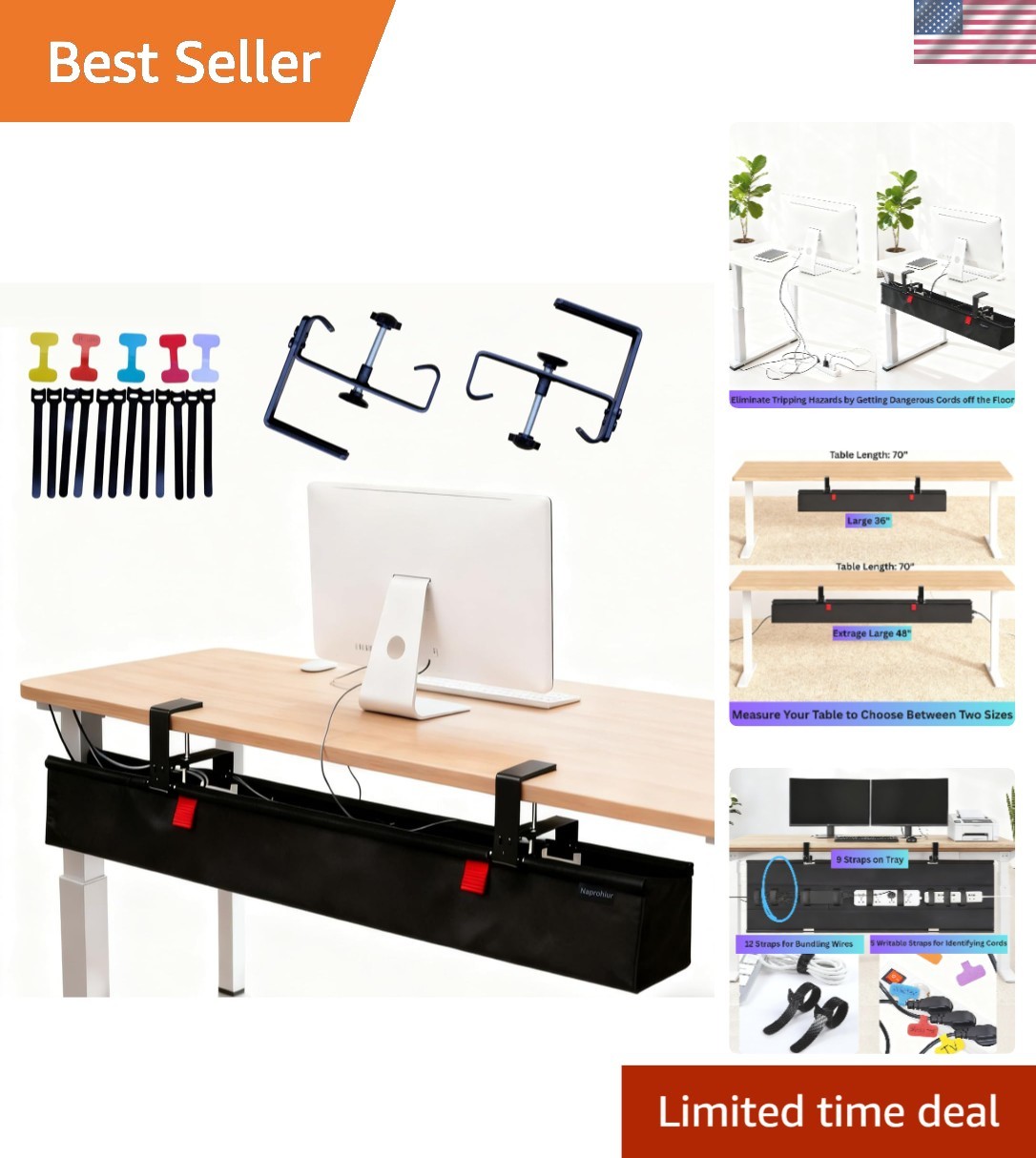 Sturdy 48-Inch Cord Organizer - Clamp-On Under Desk Cable Management Solution