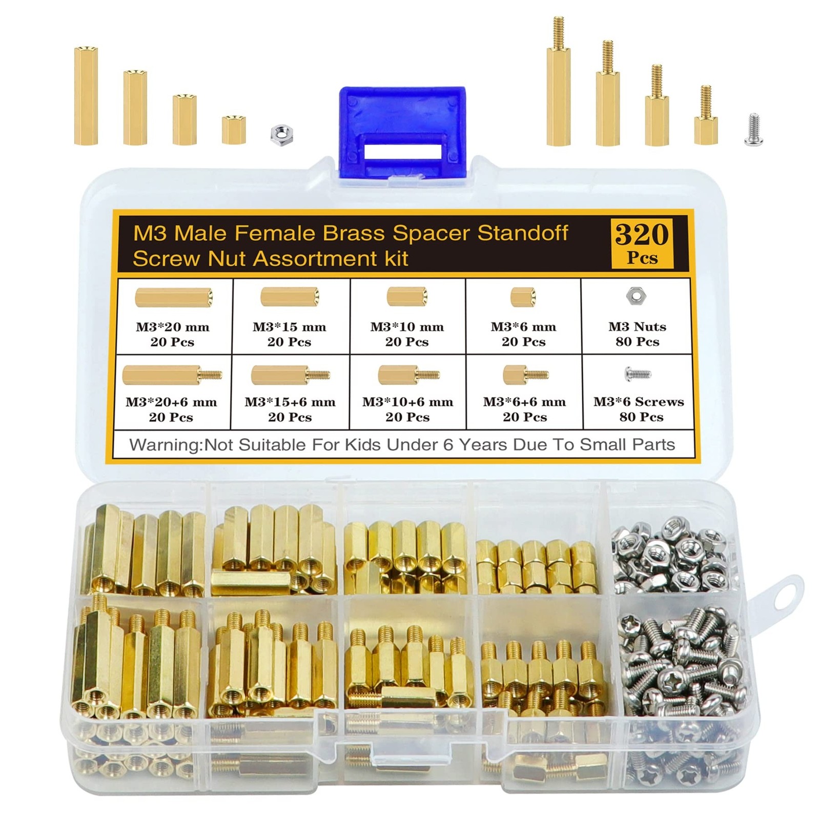 320Pcs M3 Motherboard Standoffs&Screws&Nuts Kit, Hex Male-Female Brass Spacer...