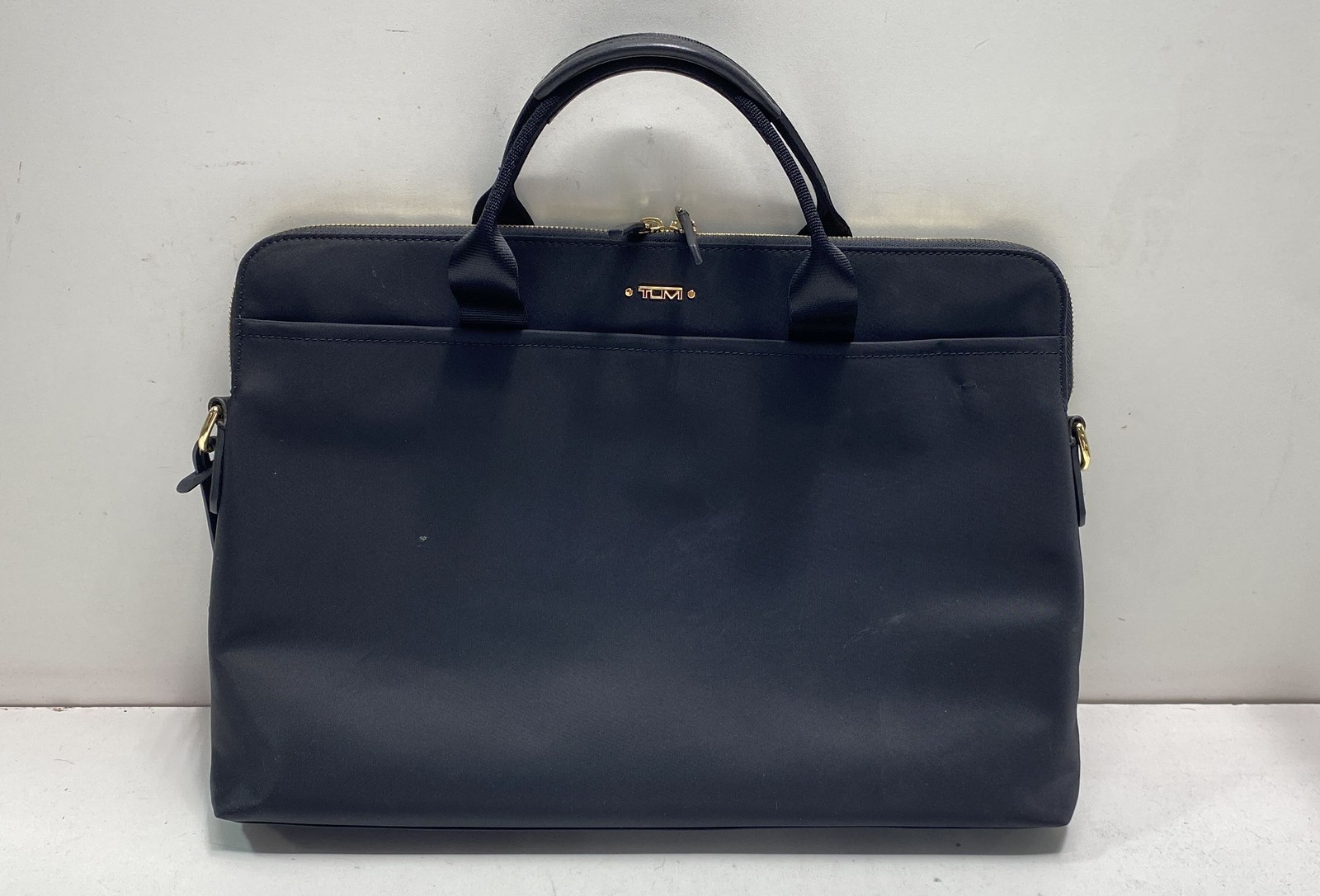 TUMI Black Nylon Slim Laptop Bag Briefcase Gold Hardware