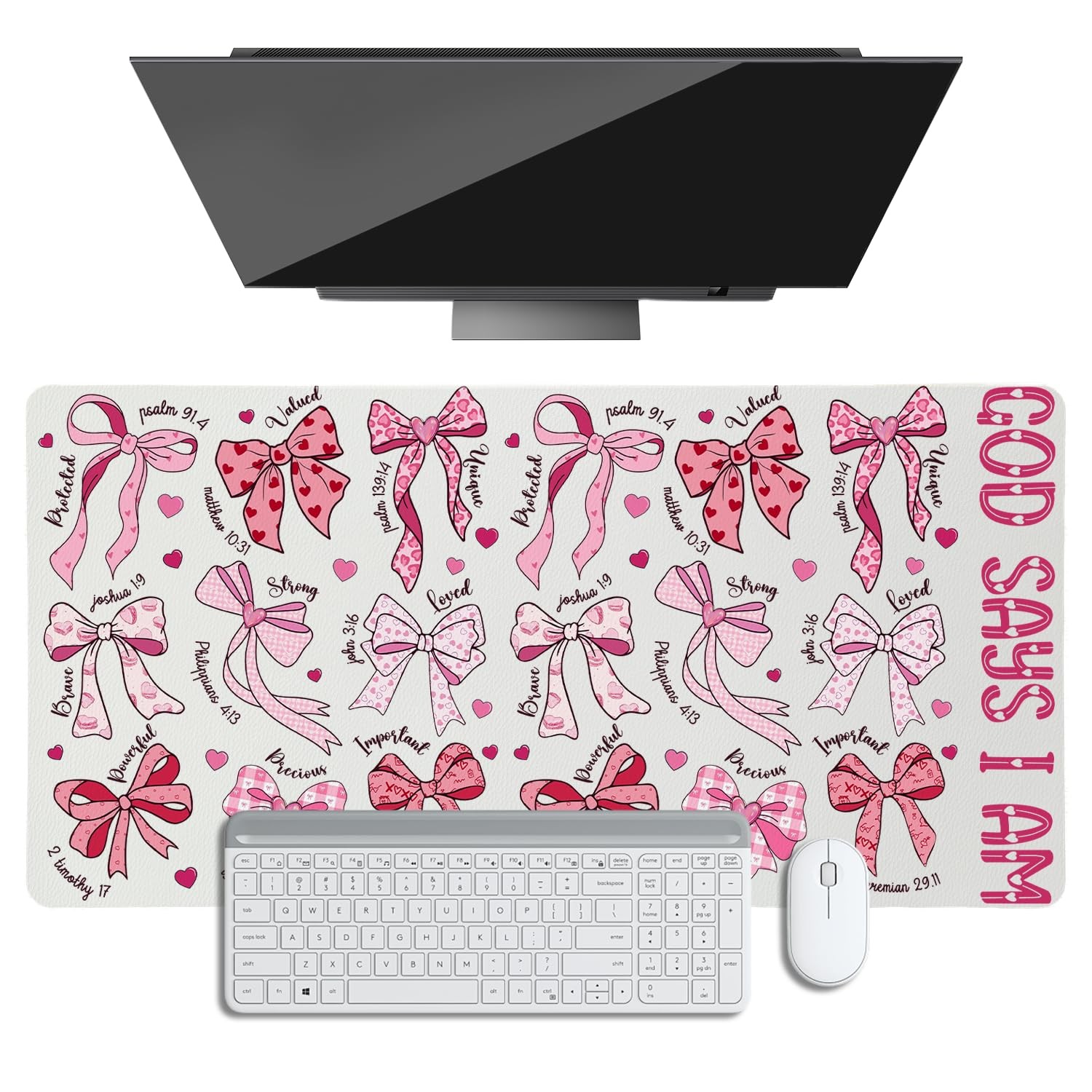 Desk Mat for Desktop, Bow Love Large Mouse Pad, PU Leather Waterproof Desk Pr...