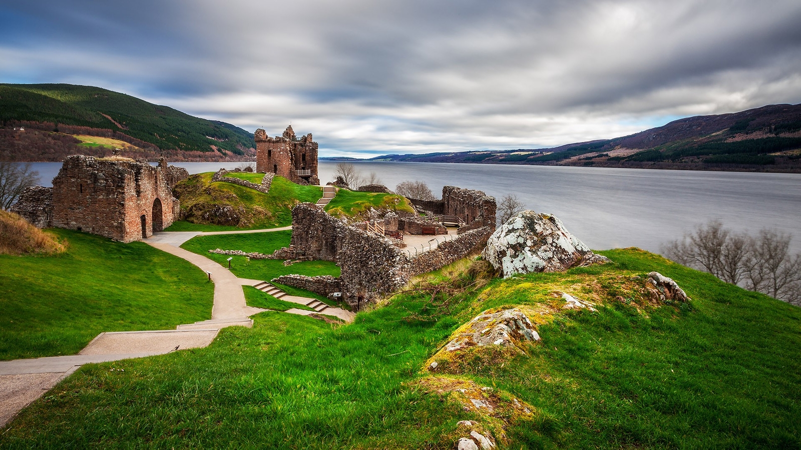 Landscape nature uk urquhart castle scotland lake clouds Custom Gaming Mat Desk