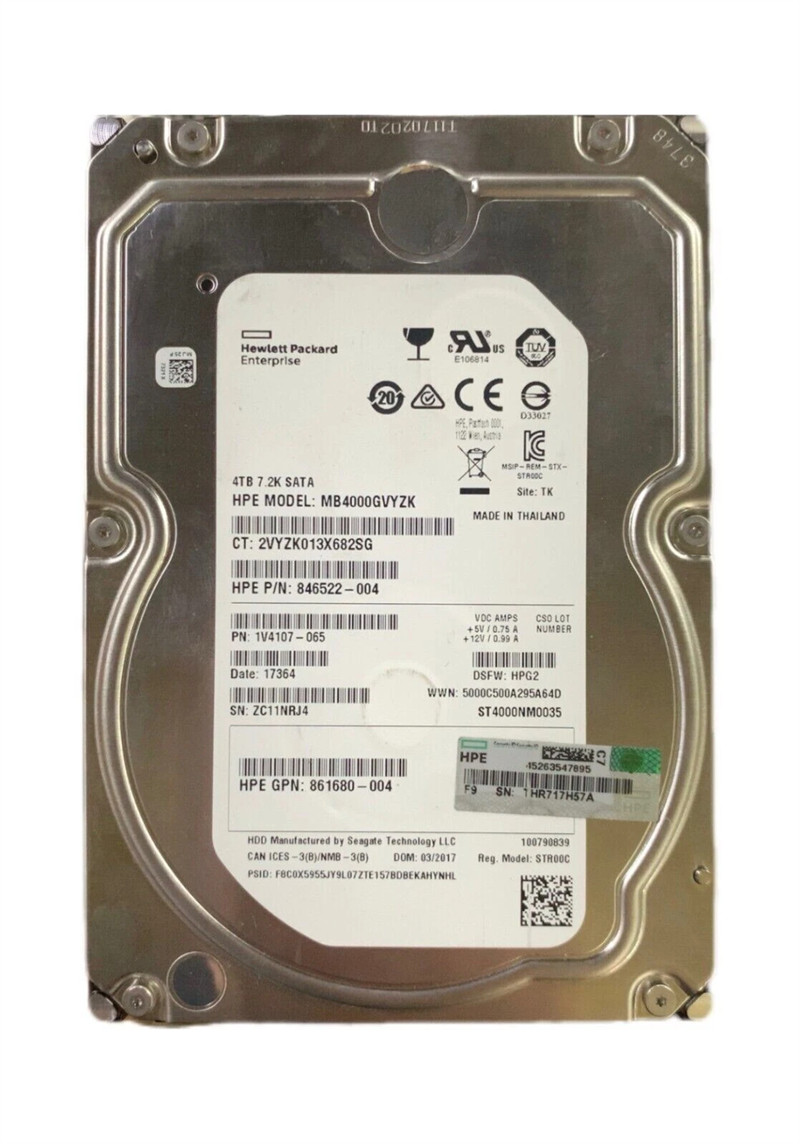 HP HPE 4TB SATA 6G MDL 7.2K LFF 3.5" SC HDD 862127-001 861678-B21 HARD DRIVE