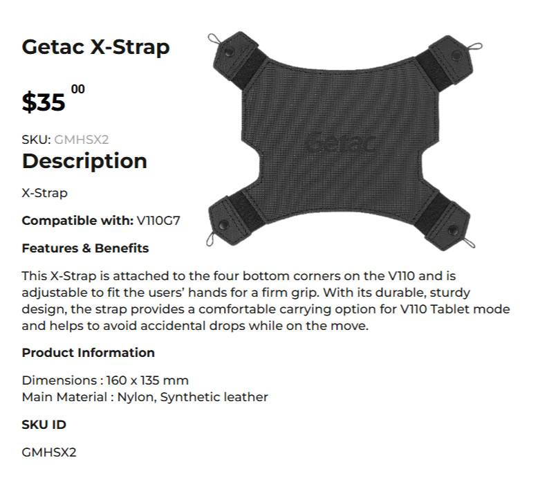 Getac V110 x-strap tablet hand strap 340125600015 GMHSX2