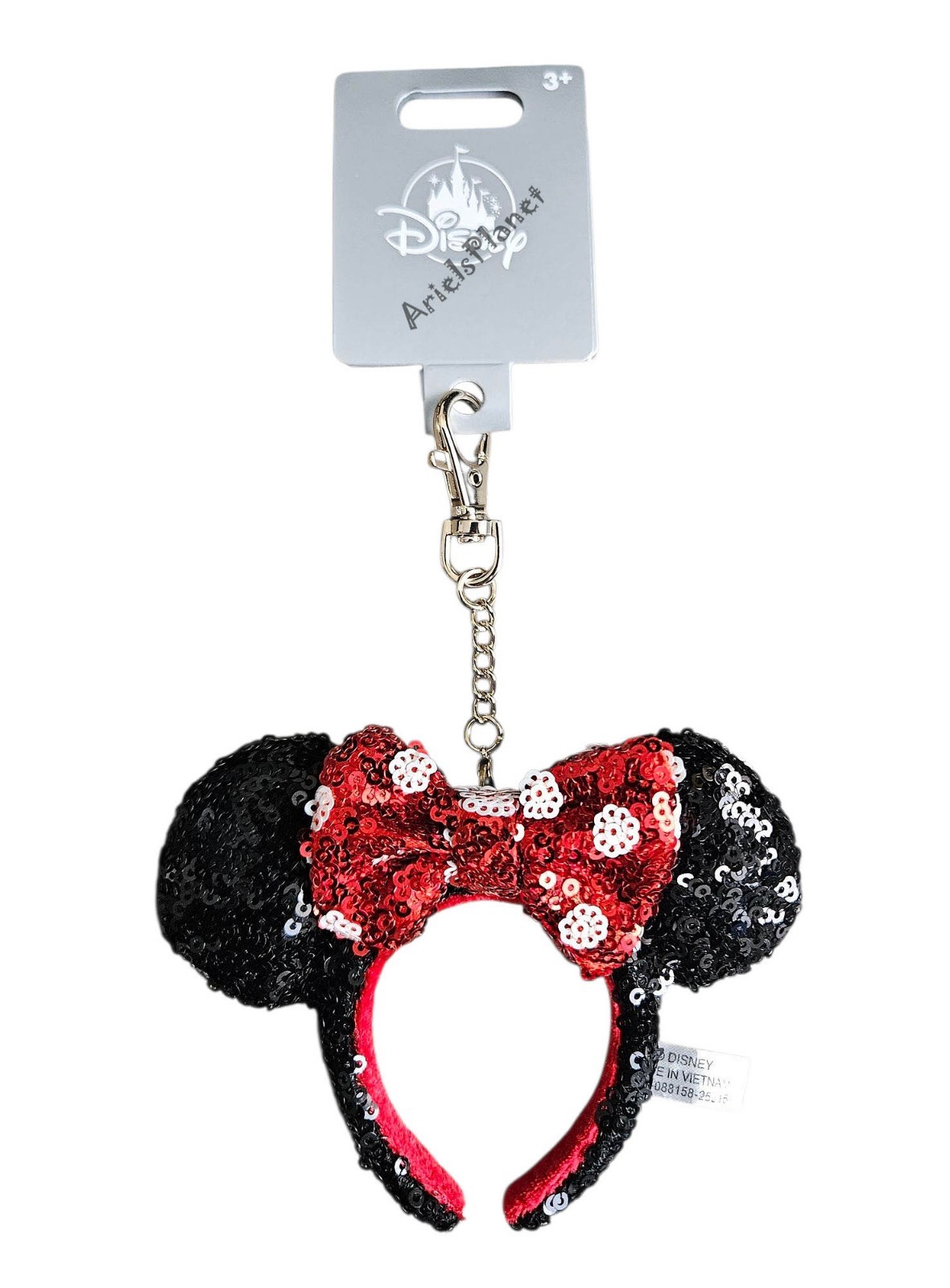 2026 Disney Parks Minnie Mouse Ear Sequined Headband & Bow Keychain Bag Charm
