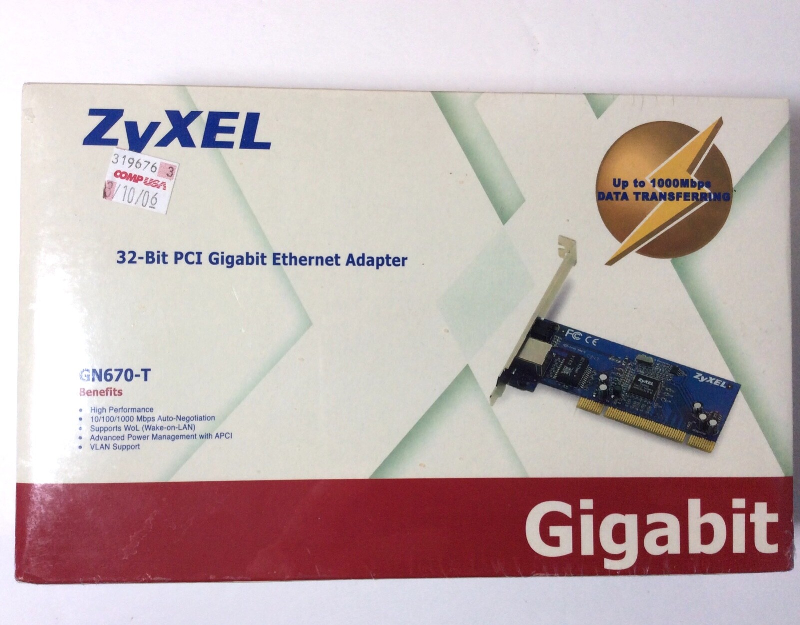 New Zyxel 32 - Bit PCI Gigabit Ethernet Adapter GN670-T Factory Sealed.