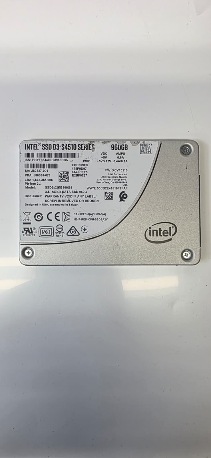 Intel D3-S4510 Series 960GB 2.5" SATA 6Gb/s Enterprise SSD SSDSC2KB960G8 *QTY