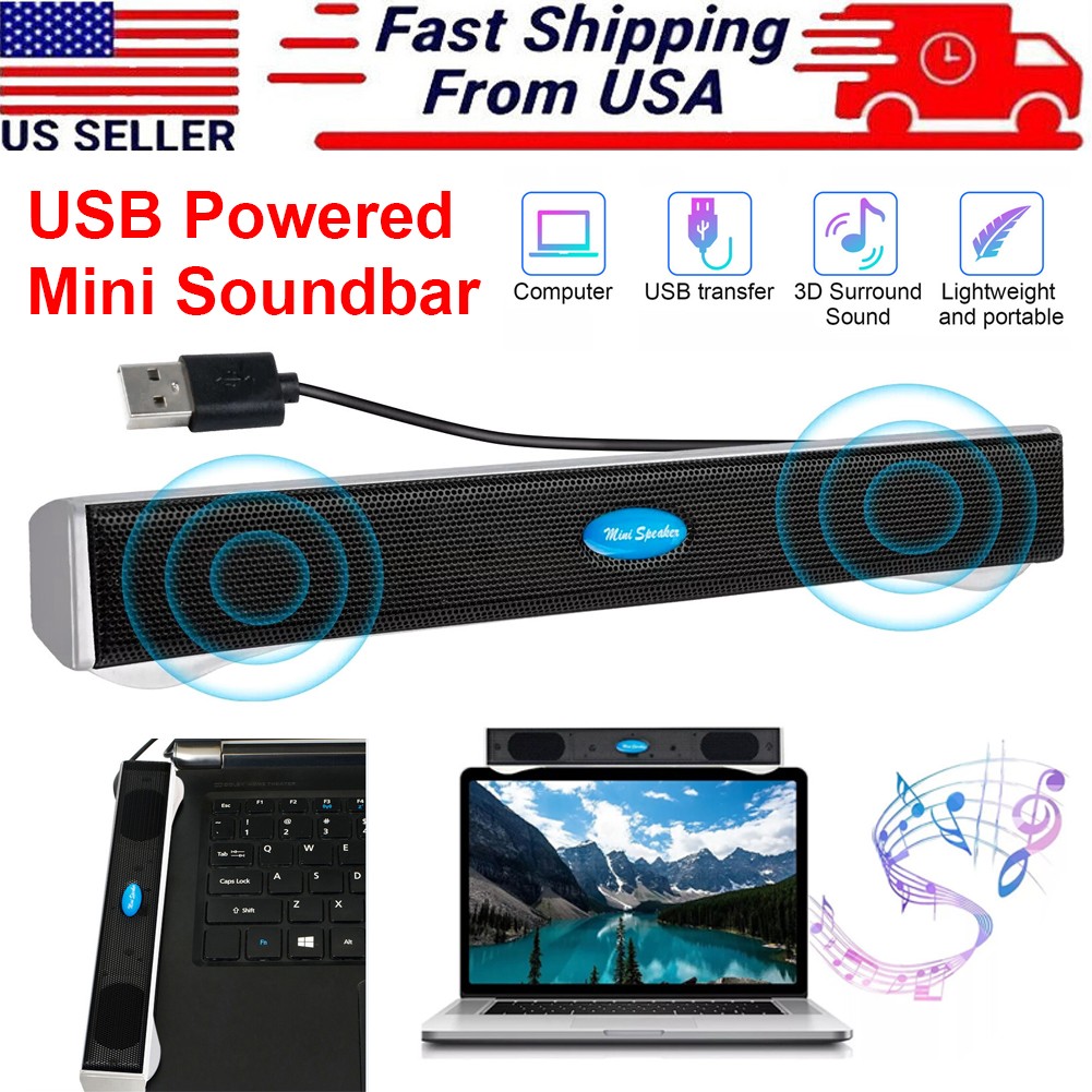 Wired Computer Speakers Soundbar 2.0 Stereo Bass Sound USB for Desktop PC Laptop