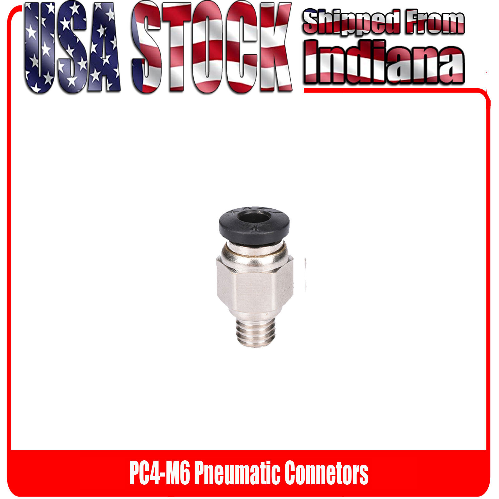 PC4-M6 Quick Fitting Pneumatic, Bowden PTFE Tube Connector, Silver, Pass Through