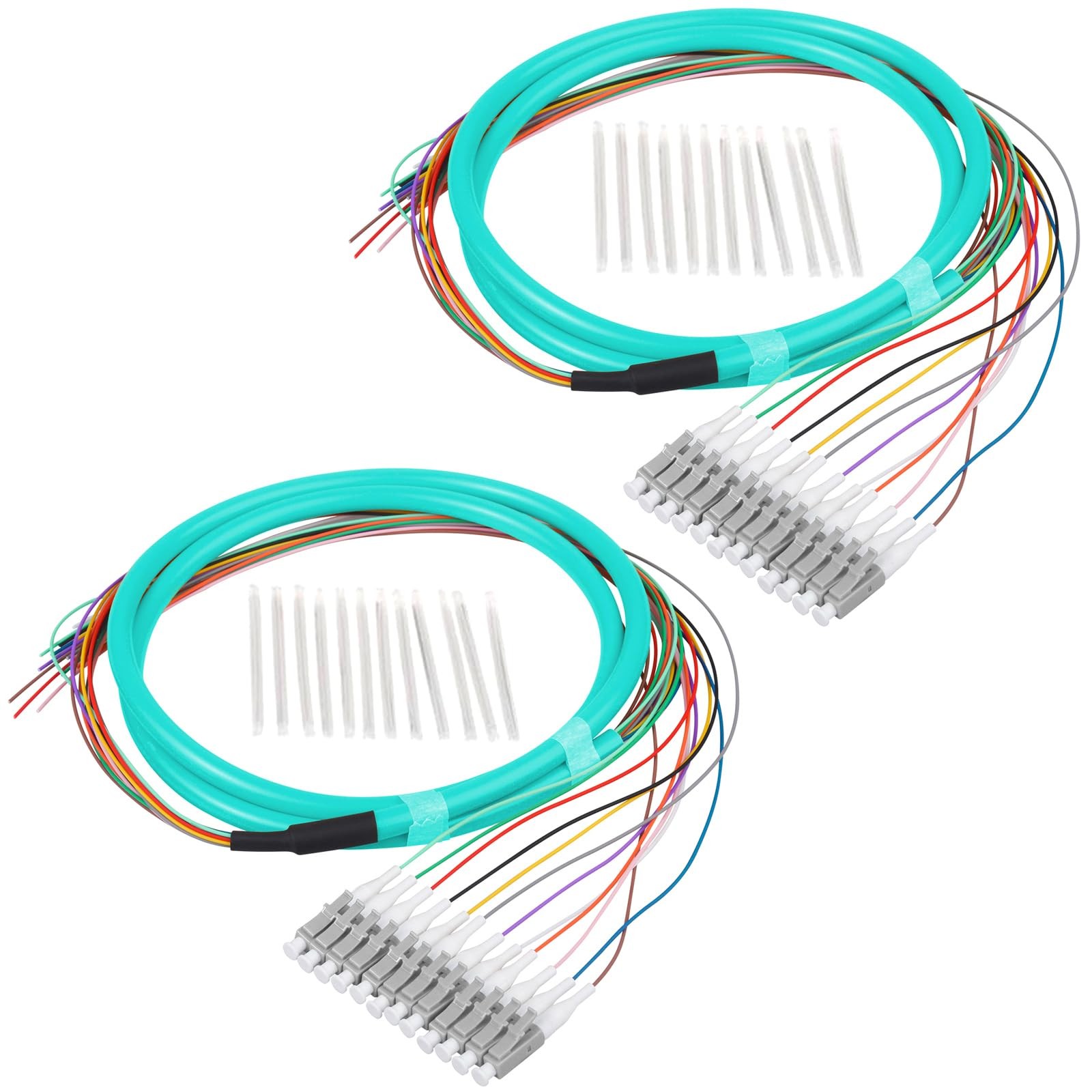 2 Pack LC/OM3 Fiber Optic Pigtail 1.2m 12 Strand Multimode 50/125