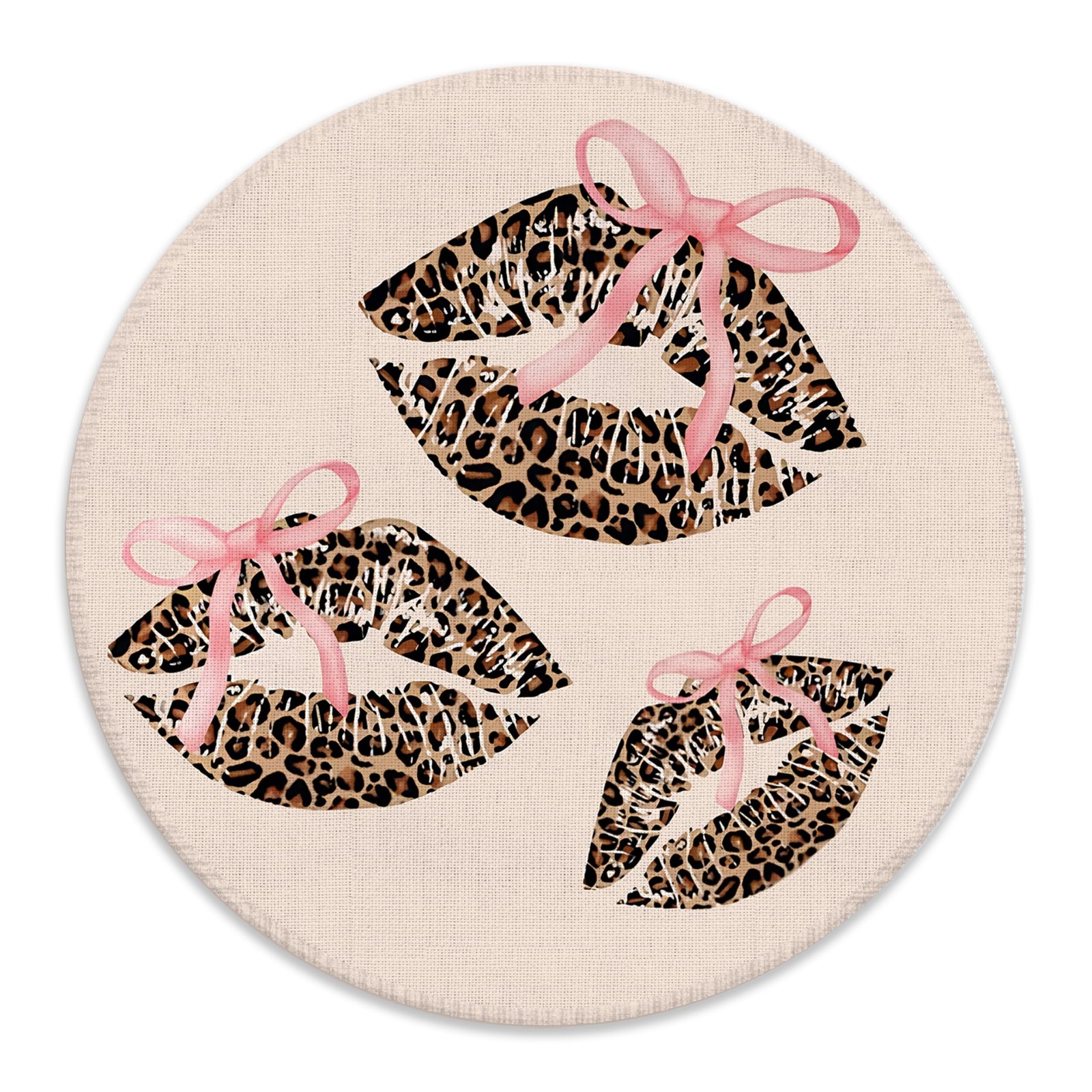 BILLAION Coquette Pink Bow Leopard Lips Mouse Pad for Desk, 7.9 inches, 
