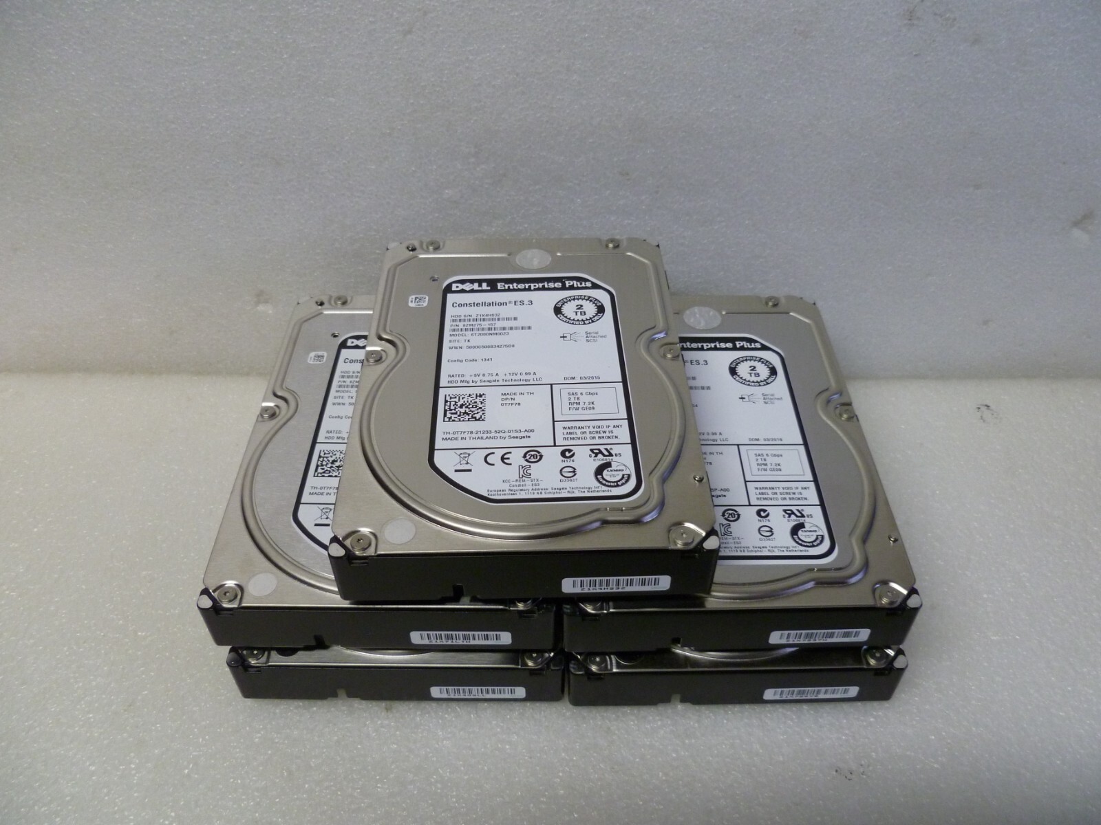LOT OF 5 DELL 0T7F78 SEAGATE ES.3 ST2000NM0023  2TB SAS SERVER HARD DRIVE