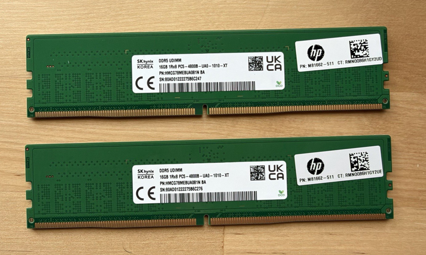 SK Hynix 32GB Kit (2x16GB) DDR5-4800 UDIMM Desktop HP RAM Memory HMCG78MEBUA081N