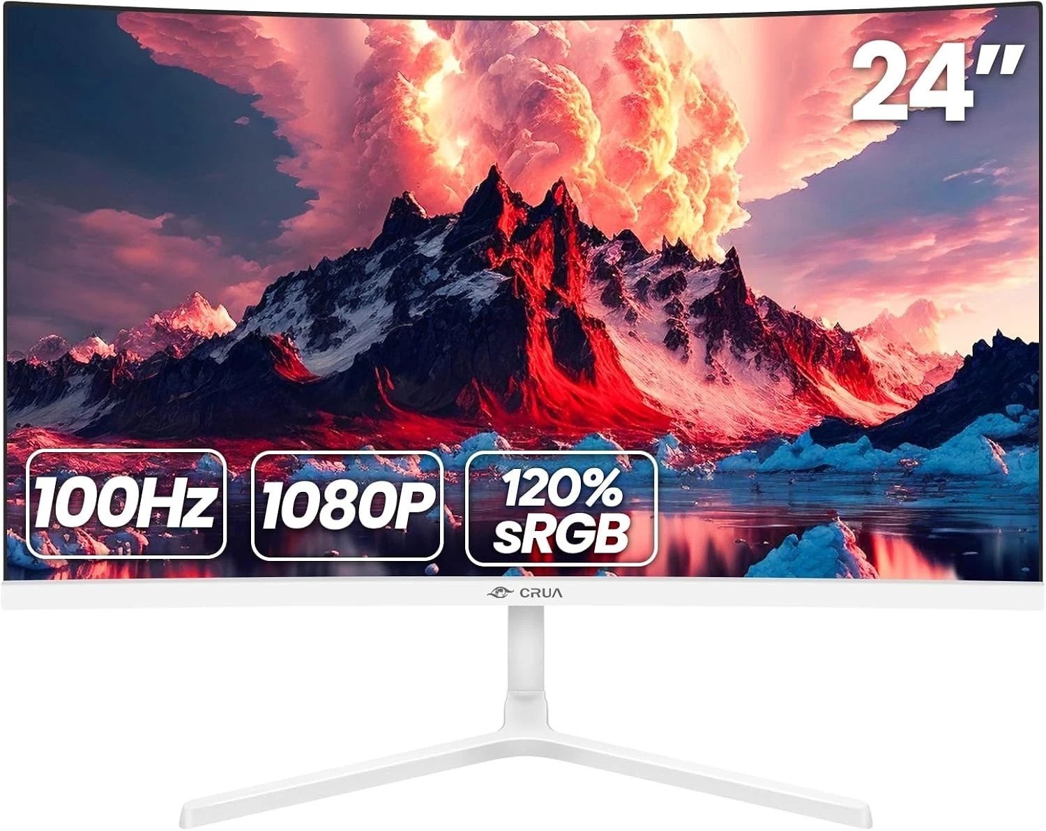 24" FHD 100Hz Curved Monitor, 120% sRGB, HDMI/VGA, Frameless, White