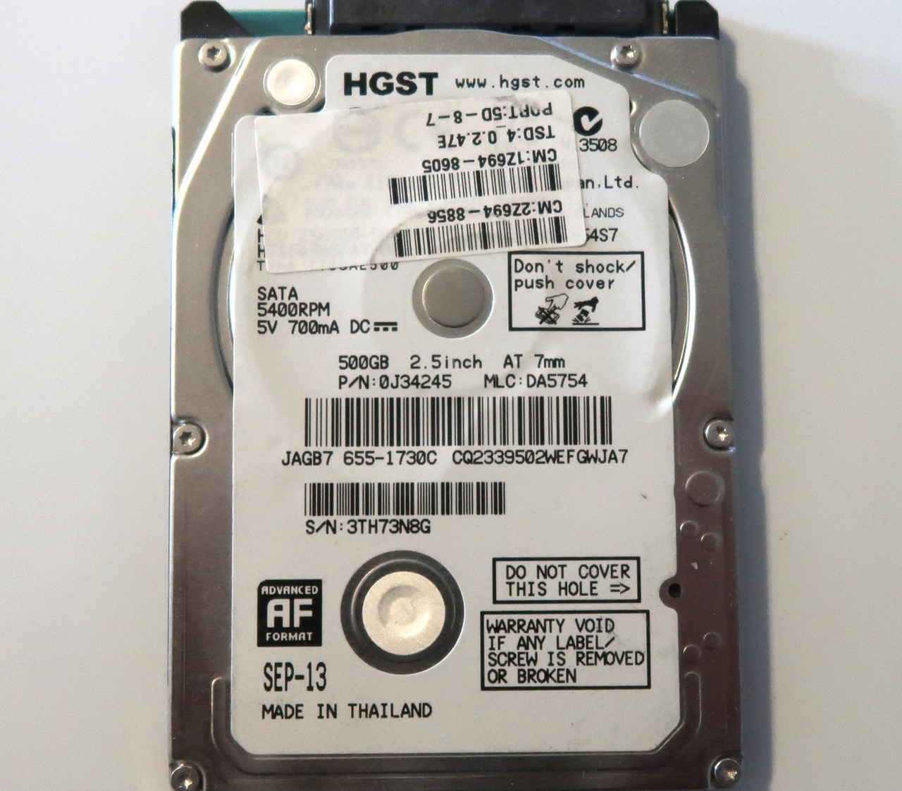Hitachi HTS545050A7E362 PN: 0J34245 MLC:DA5754 Thailand 500gb 2.5" Sata HDD 2013
