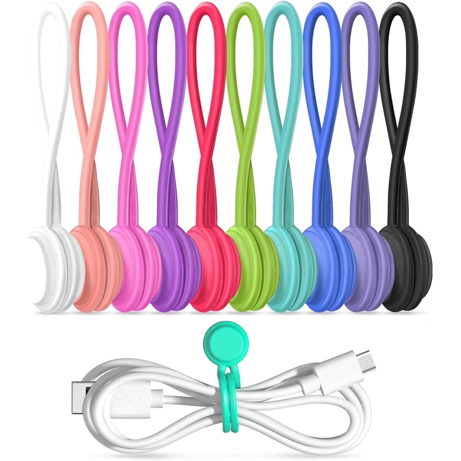 Magnetic Cable Ties 10 Pcs Reusable Cable Organizers Earbuds Cords USB Cable Man